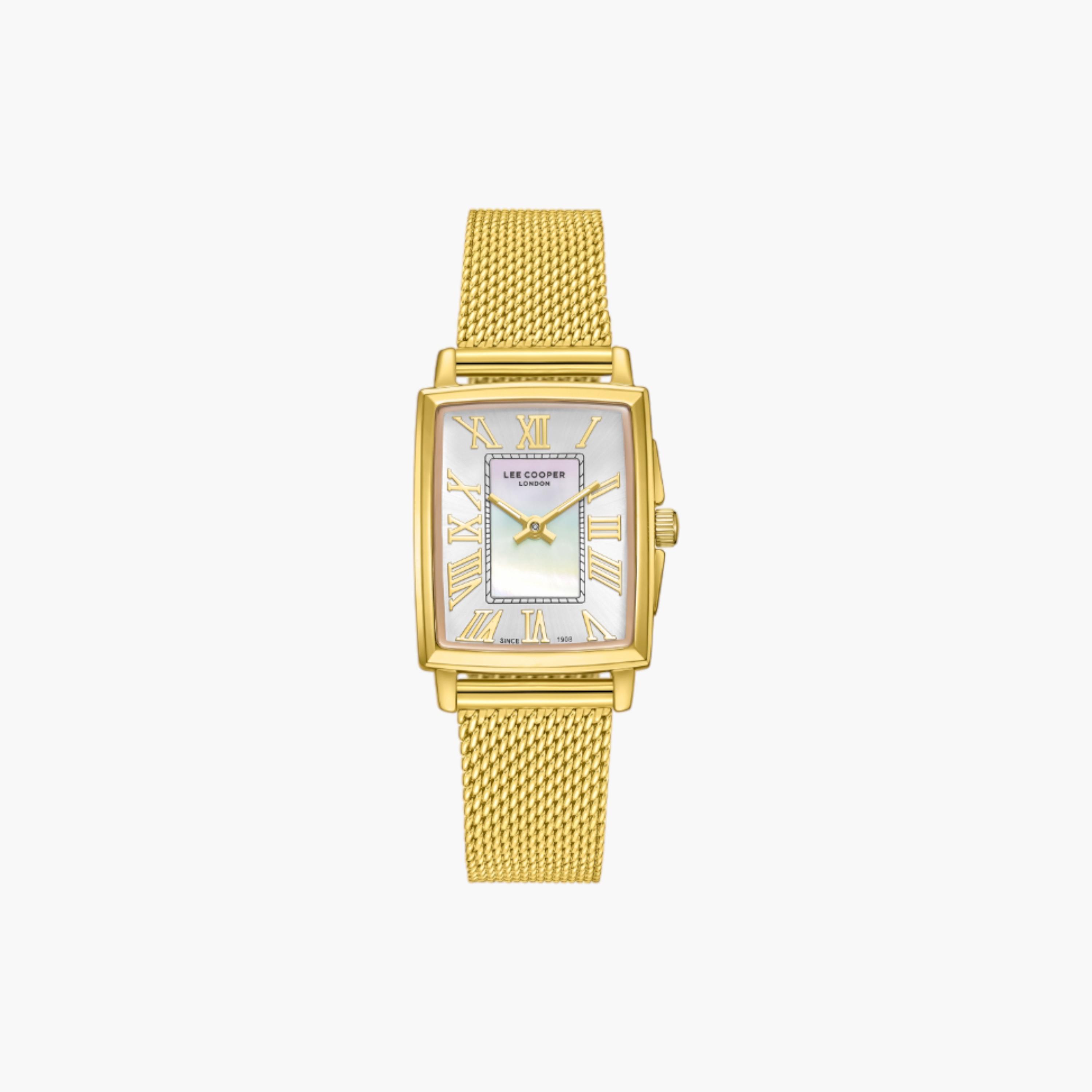 Lee Cooper Gold Rectangular Women's Mesh Watch-women-watchesandjewellery-watches-image-1