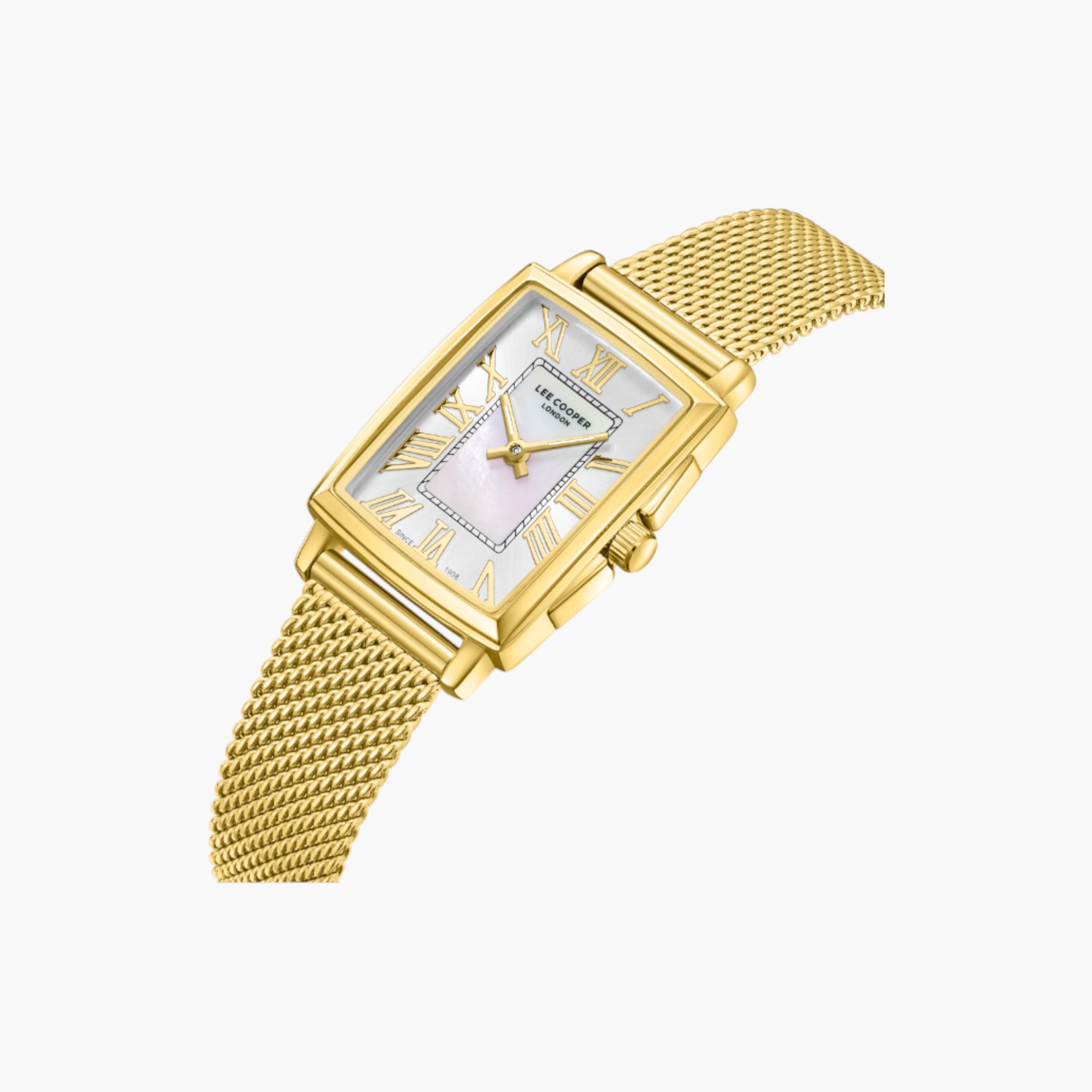 Lee Cooper Gold Rectangular Women's Mesh Watch-women-watchesandjewellery-watches-image-2