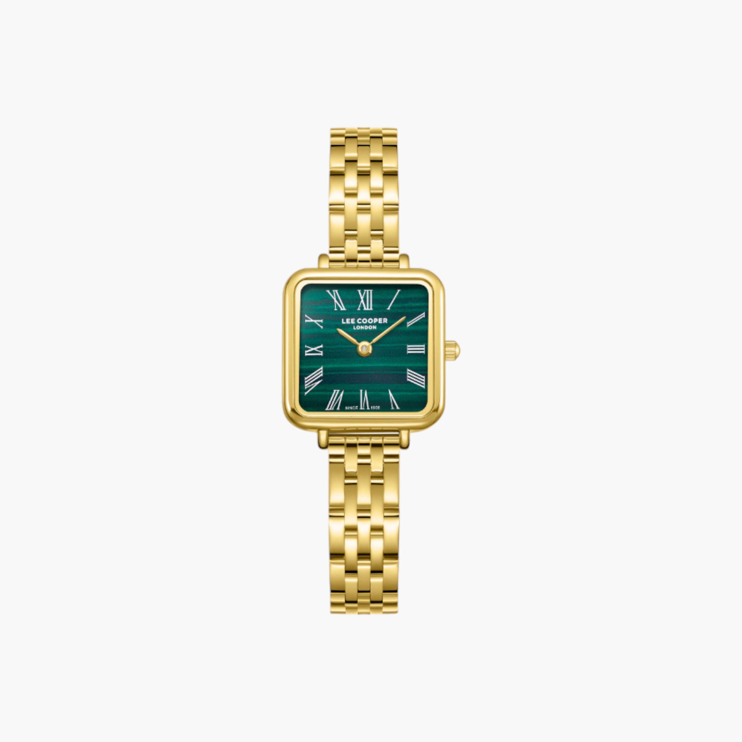 Lee Cooper Gold-Tone Square Watch, Green Dial-women-watchesandjewellery-watches-image-1