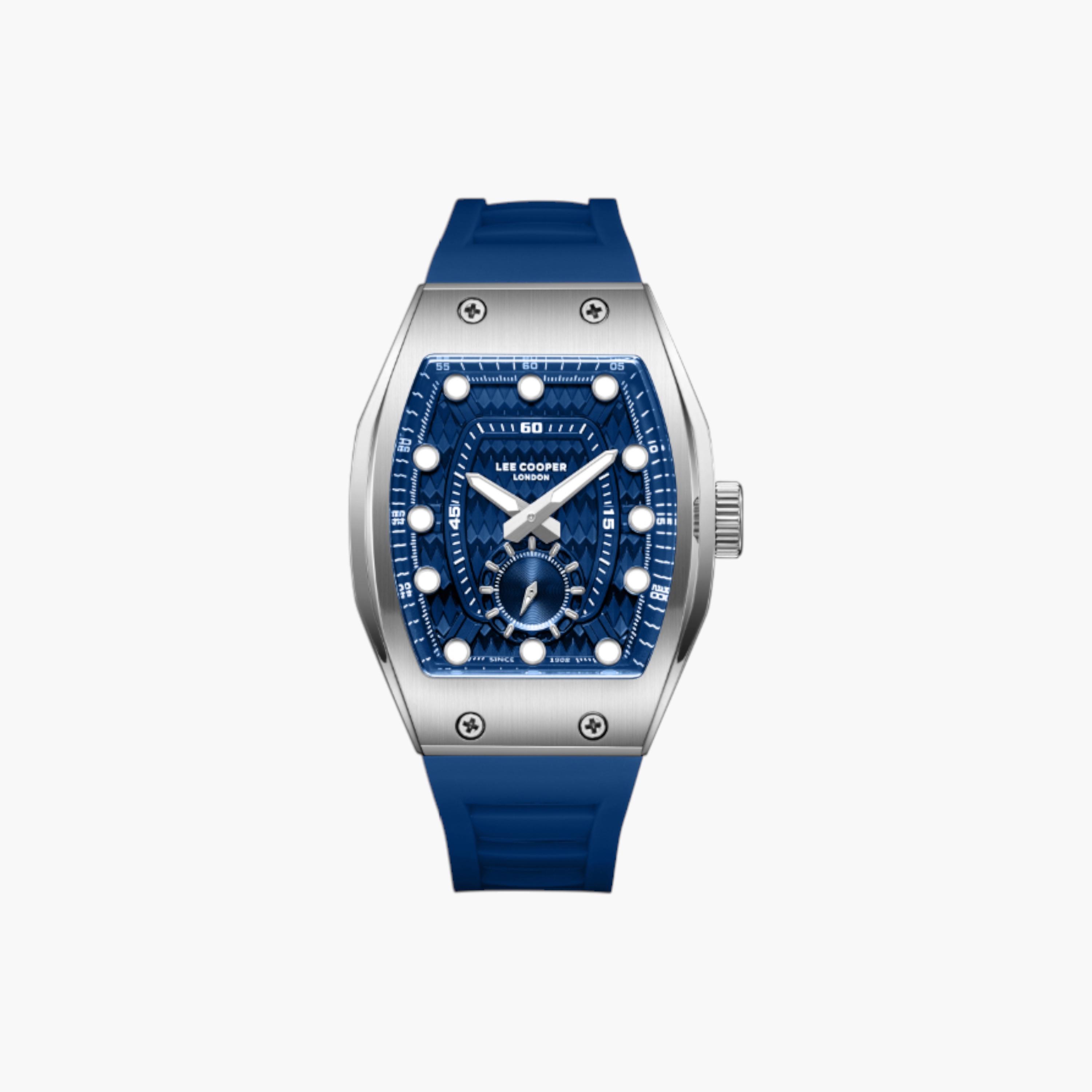Lee Cooper Tonneau Men's Watch, Blue Silicone Strap-men-watchesandjewellery-watches-image-1