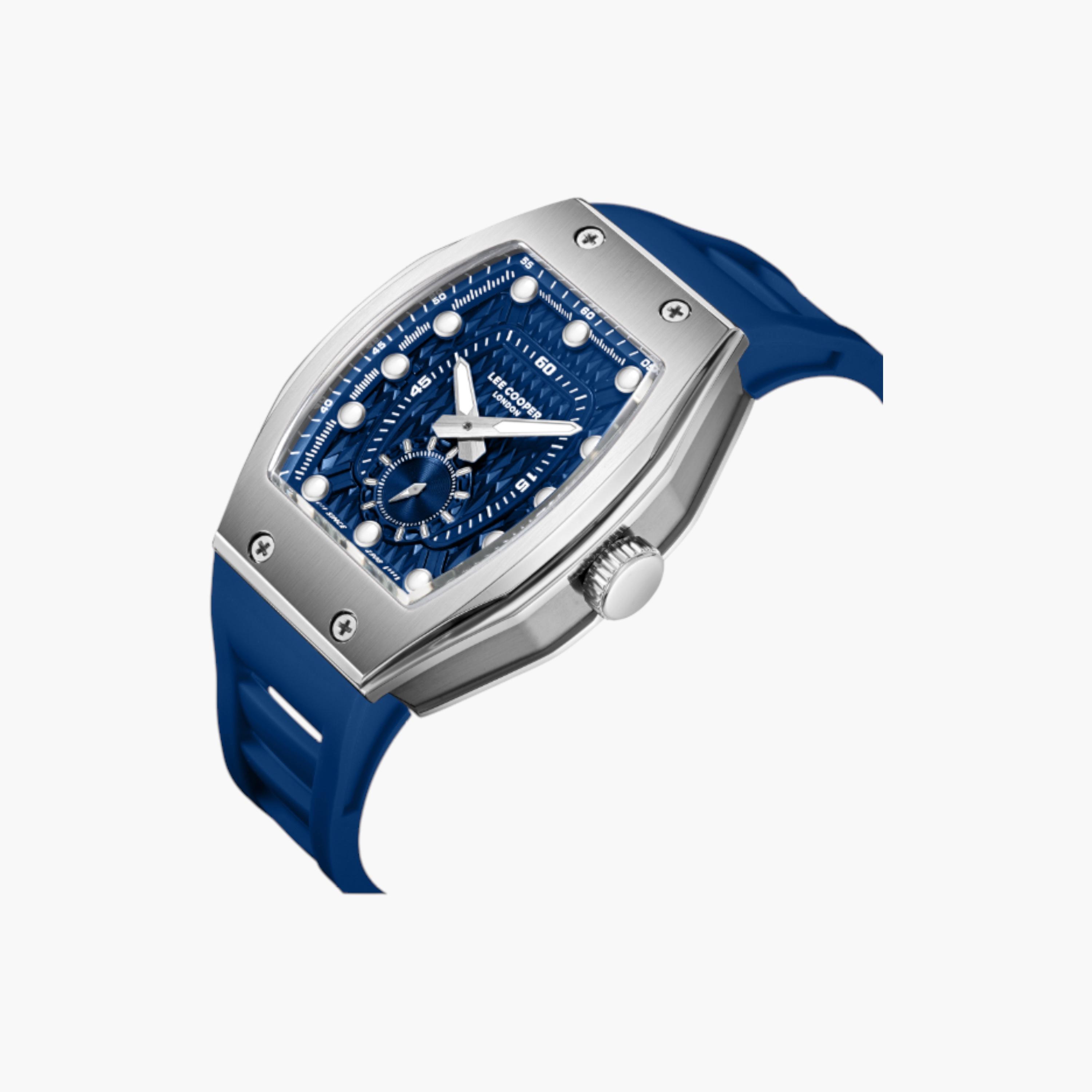 Lee Cooper Tonneau Men's Watch, Blue Silicone Strap-men-watchesandjewellery-watches-image-2