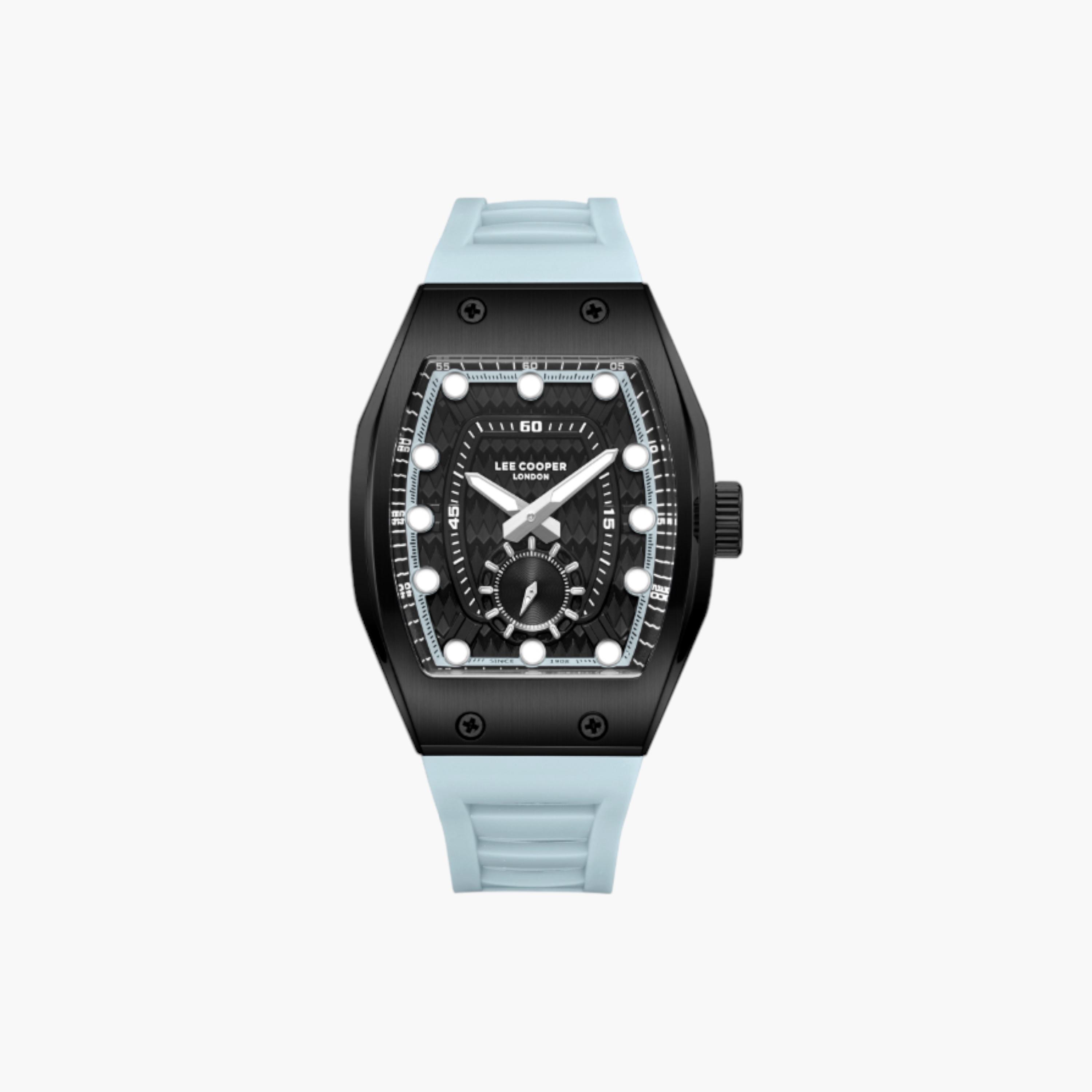 Lee Cooper Black Tonneau Watch, Silicone Strap-men-watchesandjewellery-watches-image-1