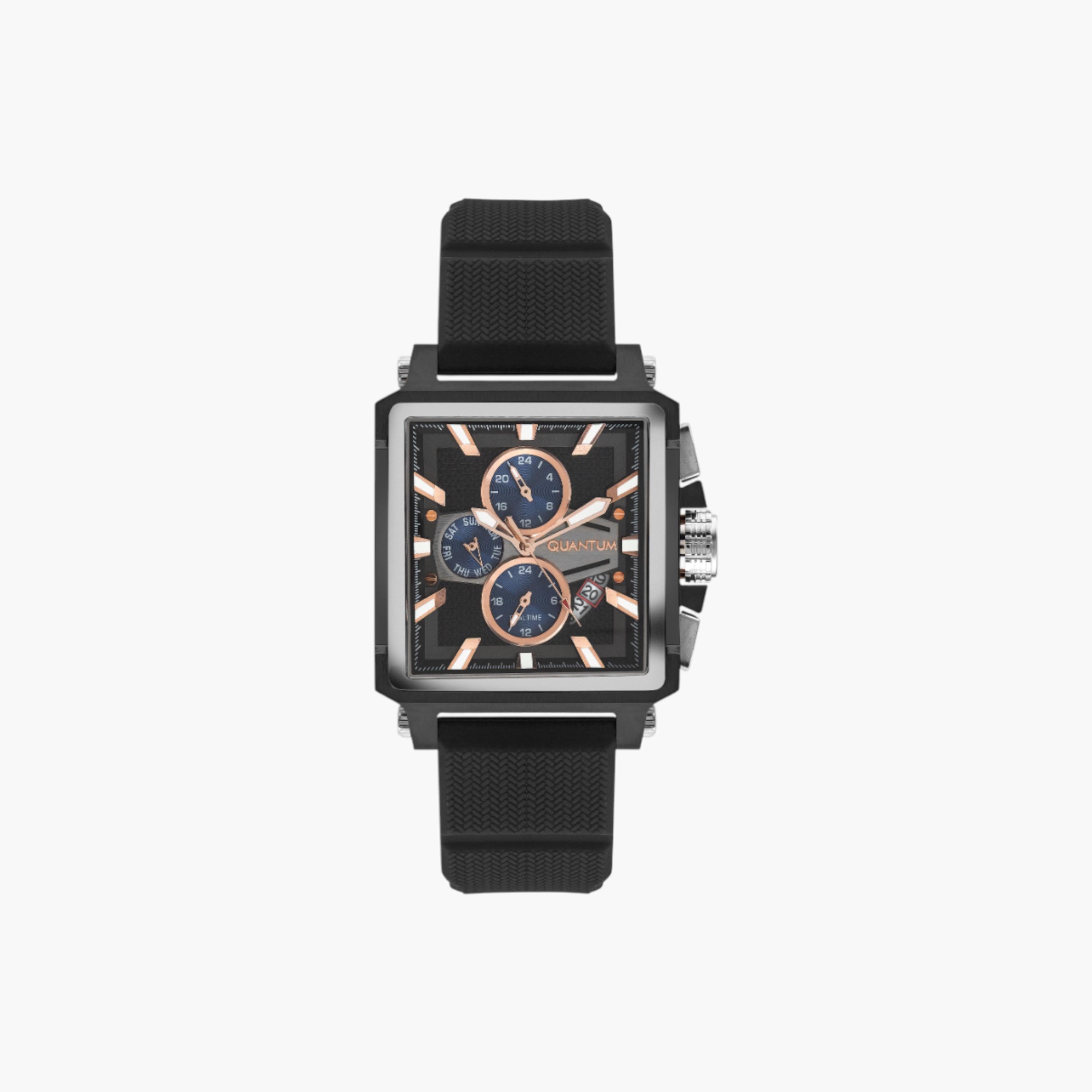 Quantum Square Chronograph Watch, Silicone Strap-men-watchesandjewellery-watches-image-1