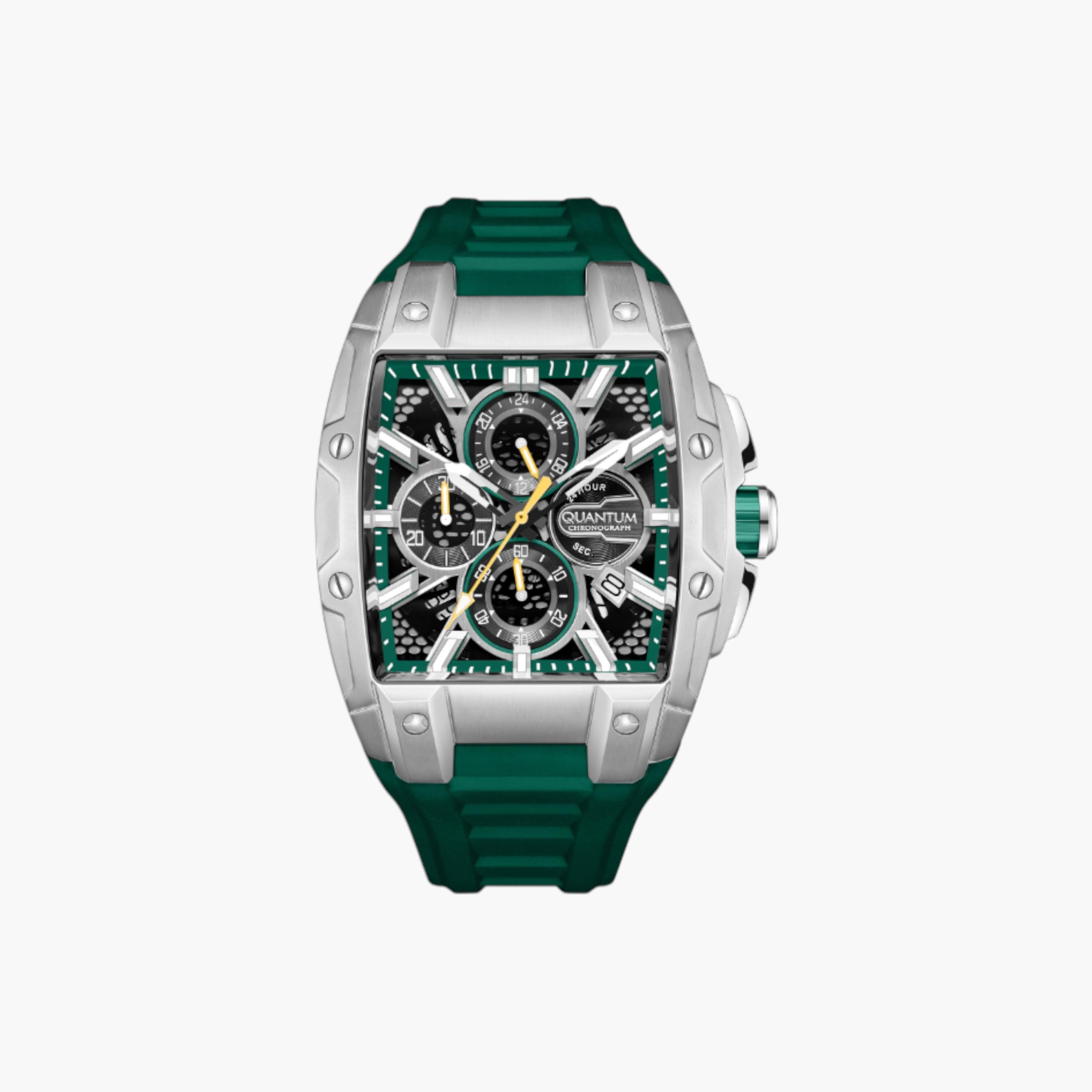 Quantum Men's Chronograph Watch, Green Silicone Strap-men-watchesandjewellery-watches-image-1