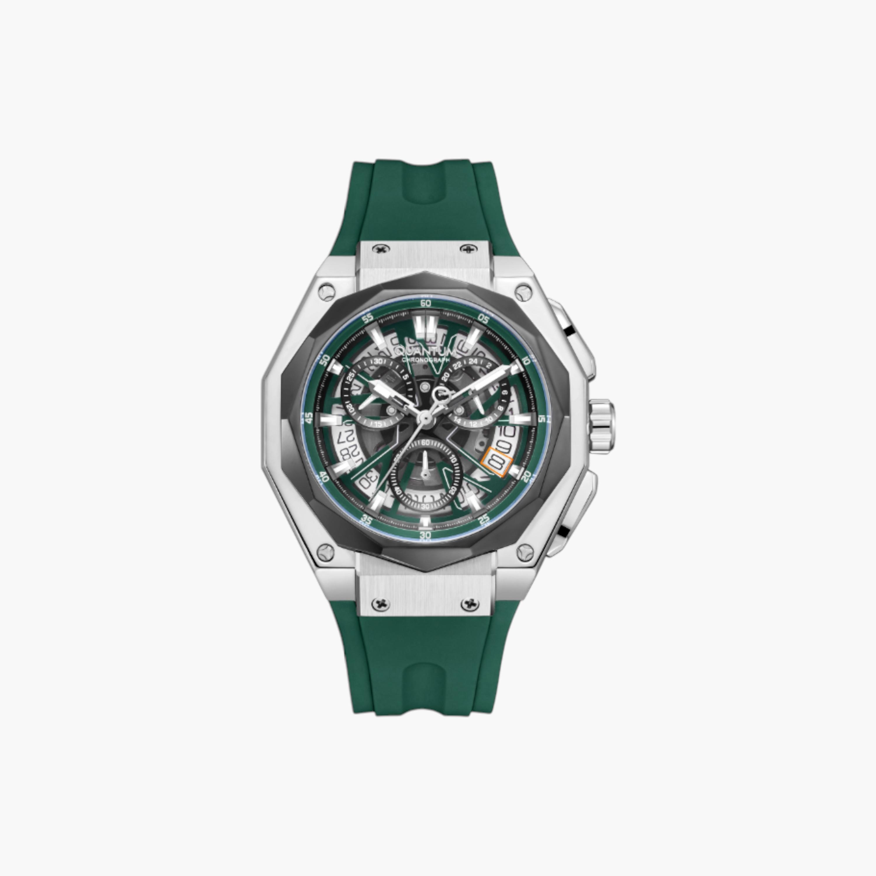 كوانتم ساعة كرونوغراف ثمانية الأضلاع، حزام سيليكون أخضر-men-watchesandjewellery-watches-image-1