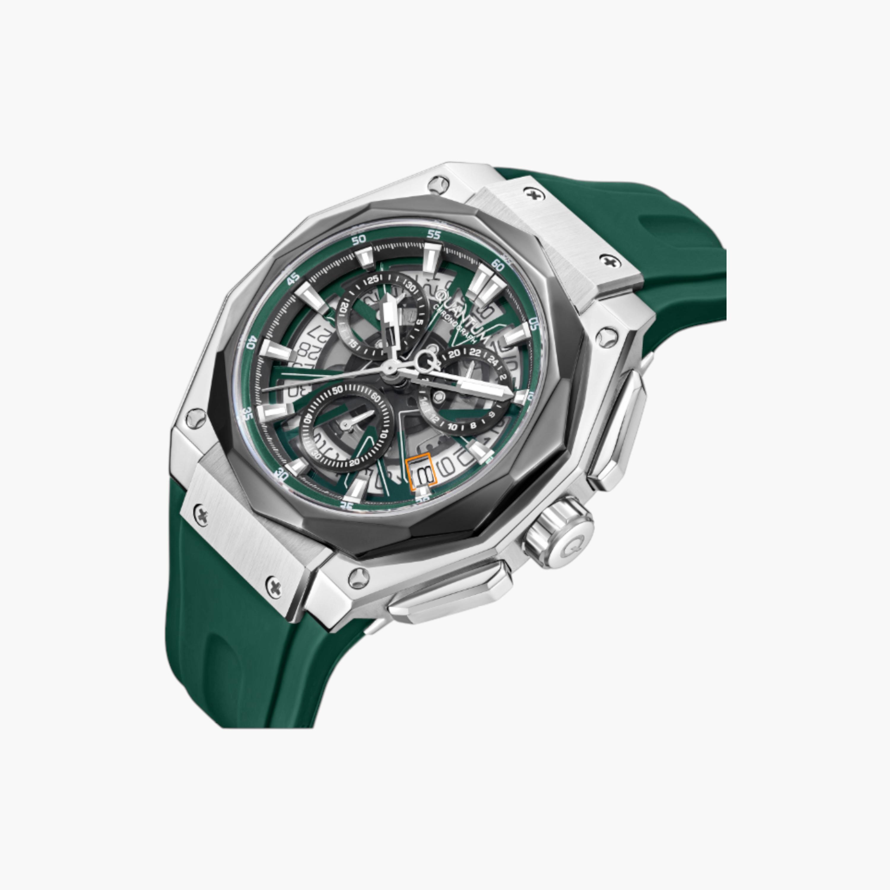 Quantum Octagonal Chronograph Watch, Green Silicone Strap-men-watchesandjewellery-watches-image-2