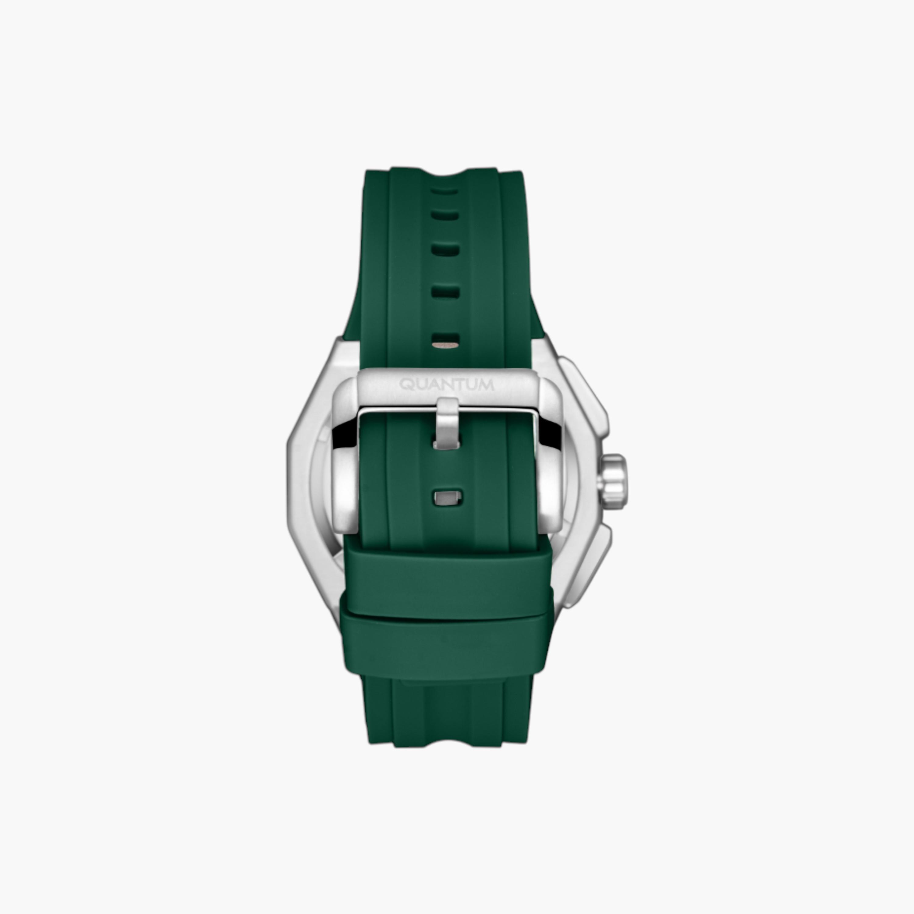 Quantum Octagonal Chronograph Watch, Green Silicone Strap-men-watchesandjewellery-watches-image-4