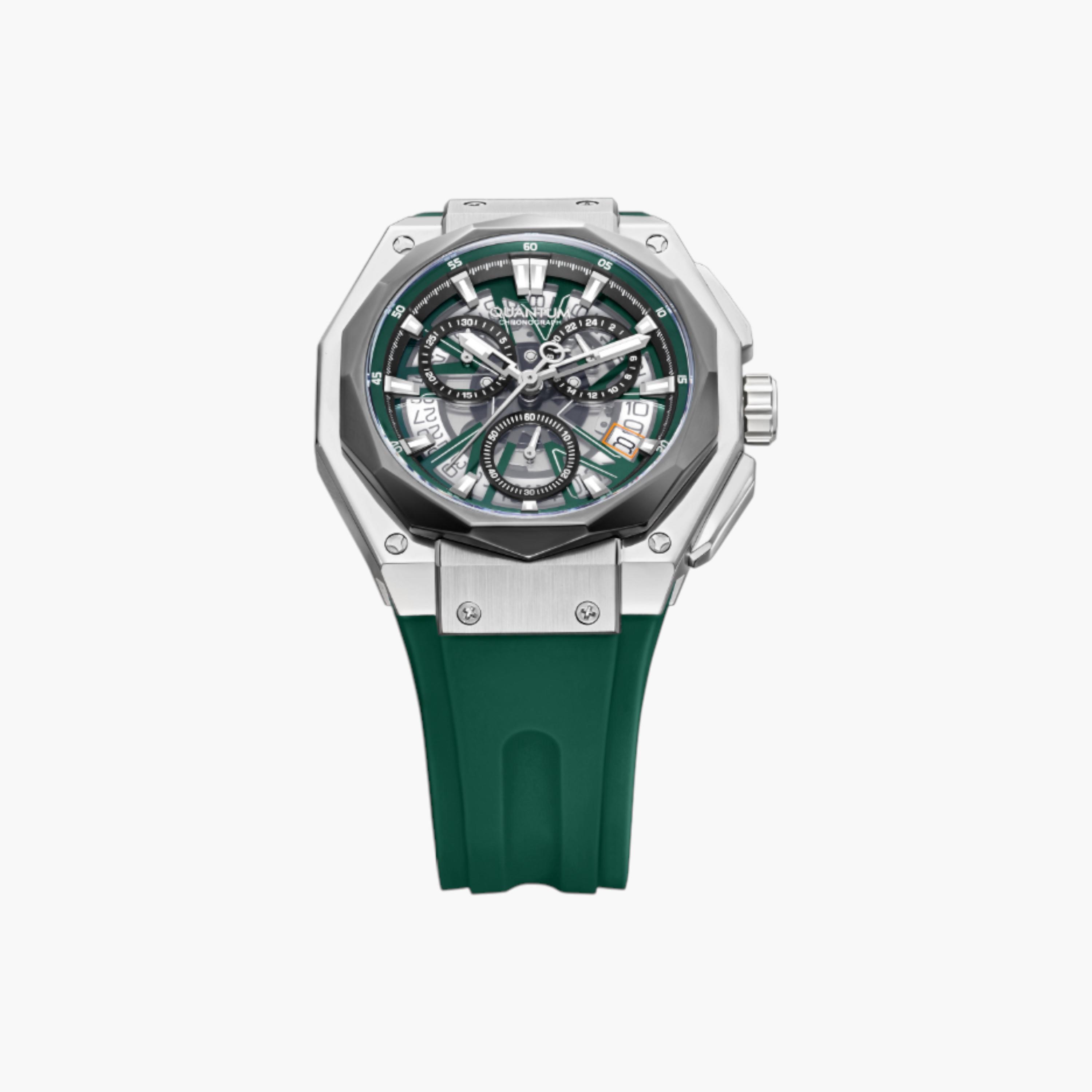 كوانتم ساعة كرونوغراف ثمانية الأضلاع، حزام سيليكون أخضر-men-watchesandjewellery-watches-image-5