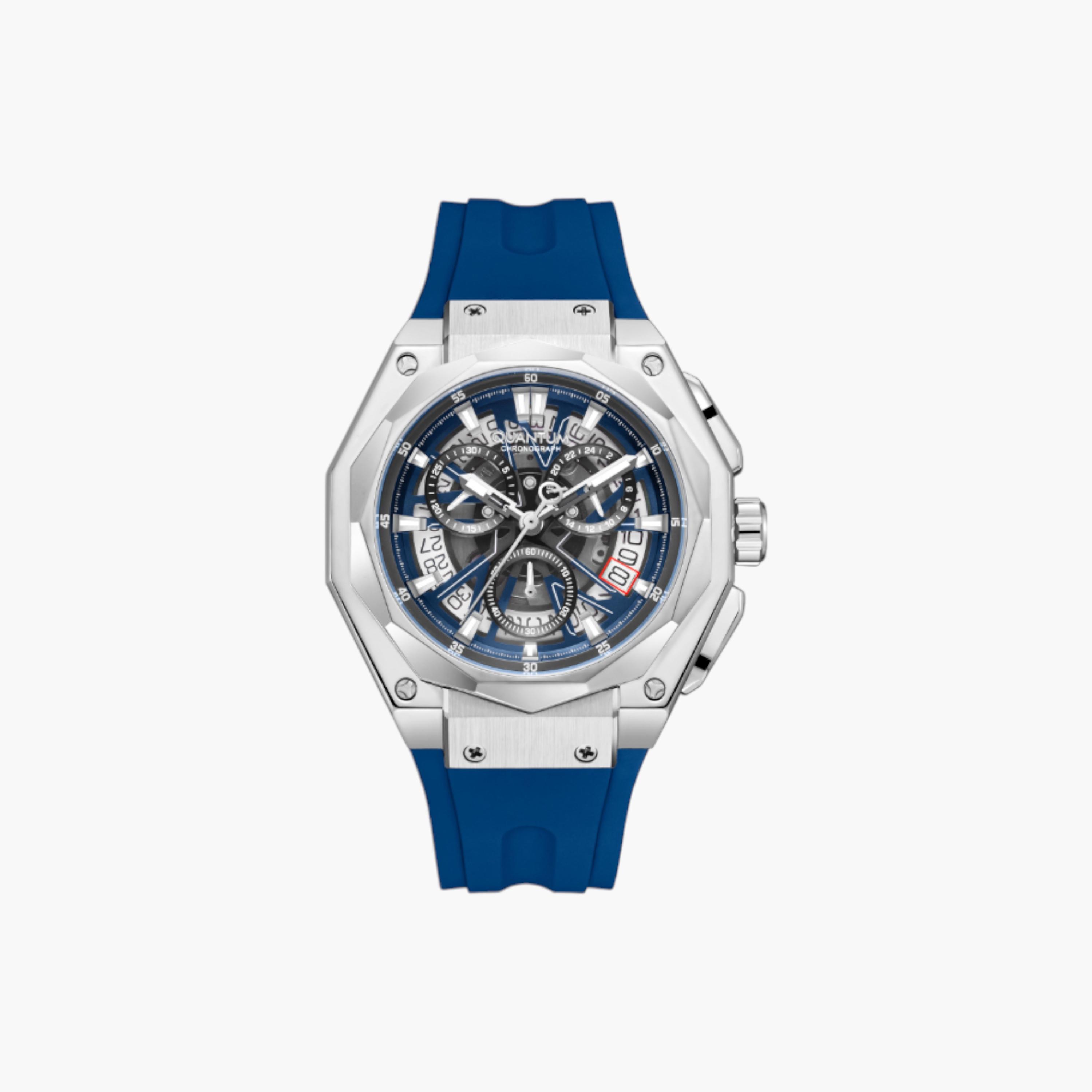 كوانتم ساعة كرونوغراف رجالية، حزام سيليكون أزرق-men-watchesandjewellery-watches-image-1