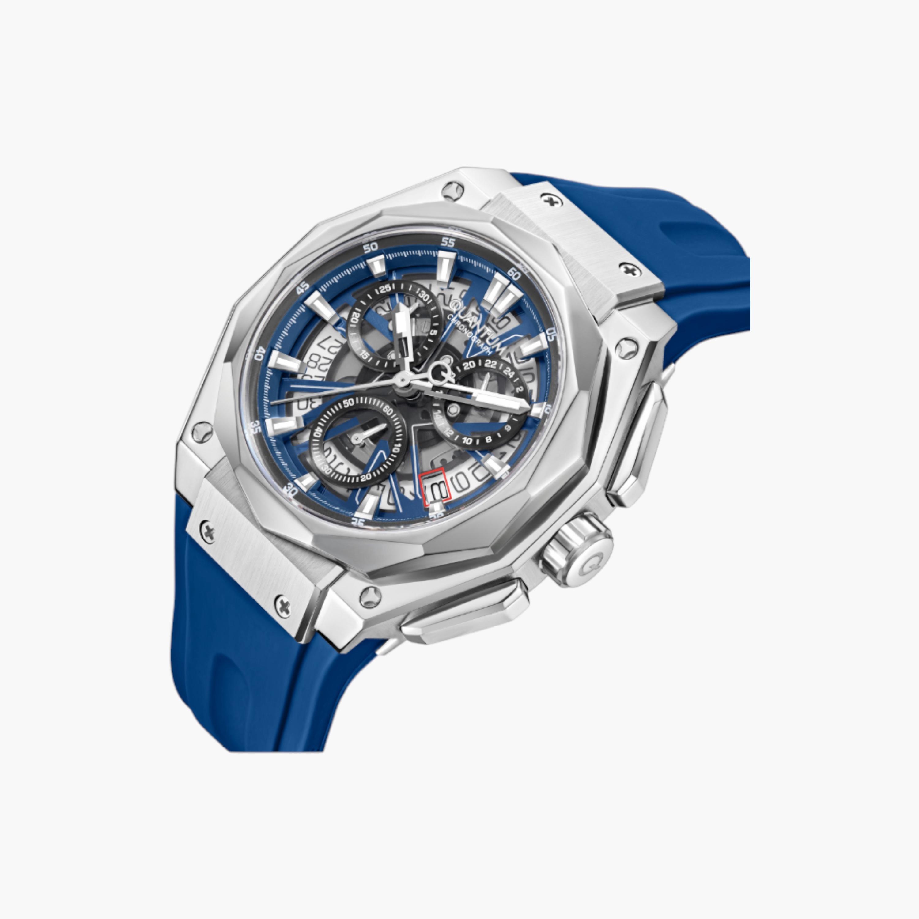 كوانتم ساعة كرونوغراف رجالية، حزام سيليكون أزرق-men-watchesandjewellery-watches-image-2