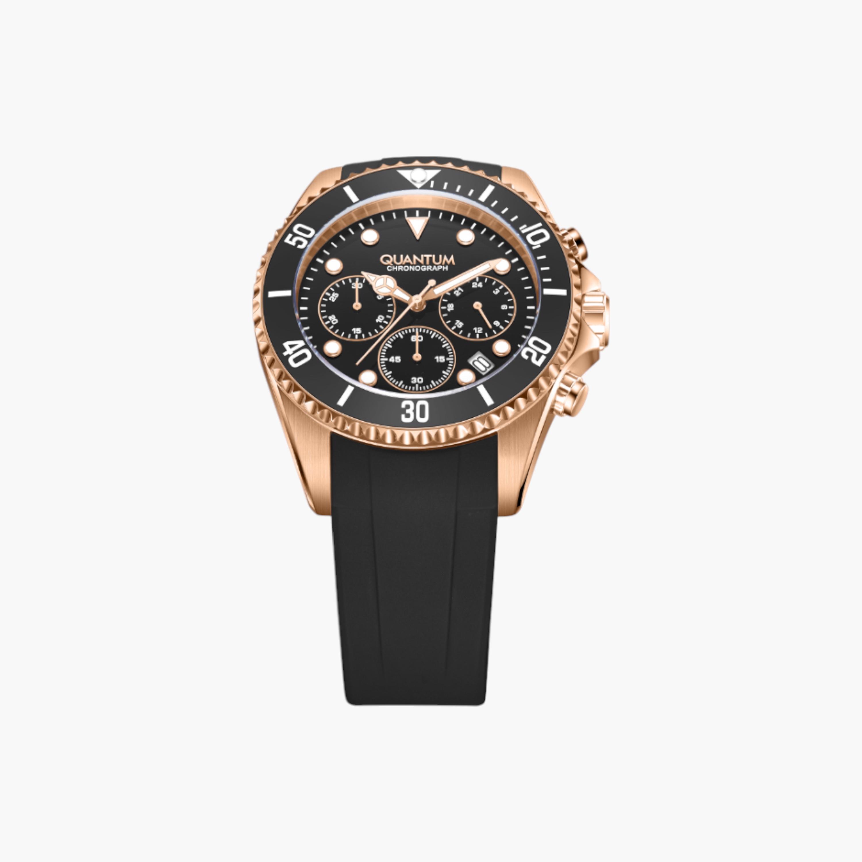 Quantum Rose Gold Chronograph Watch, Black Silicone Strap-men-watchesandjewellery-watches-image-5