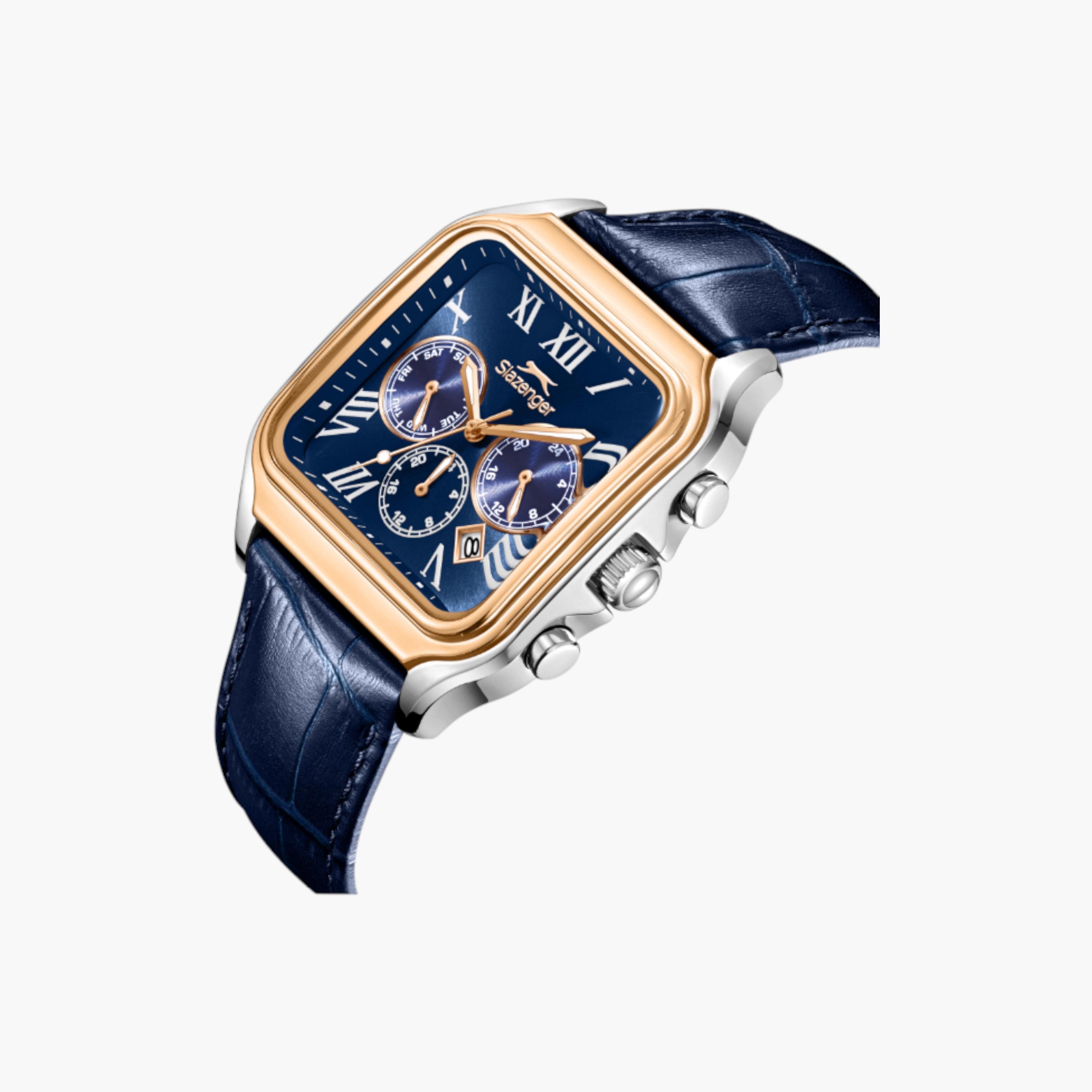 Slazenger Square Multifunction Watch, Blue Leather Strap-men-watchesandjewellery-watches-image-2