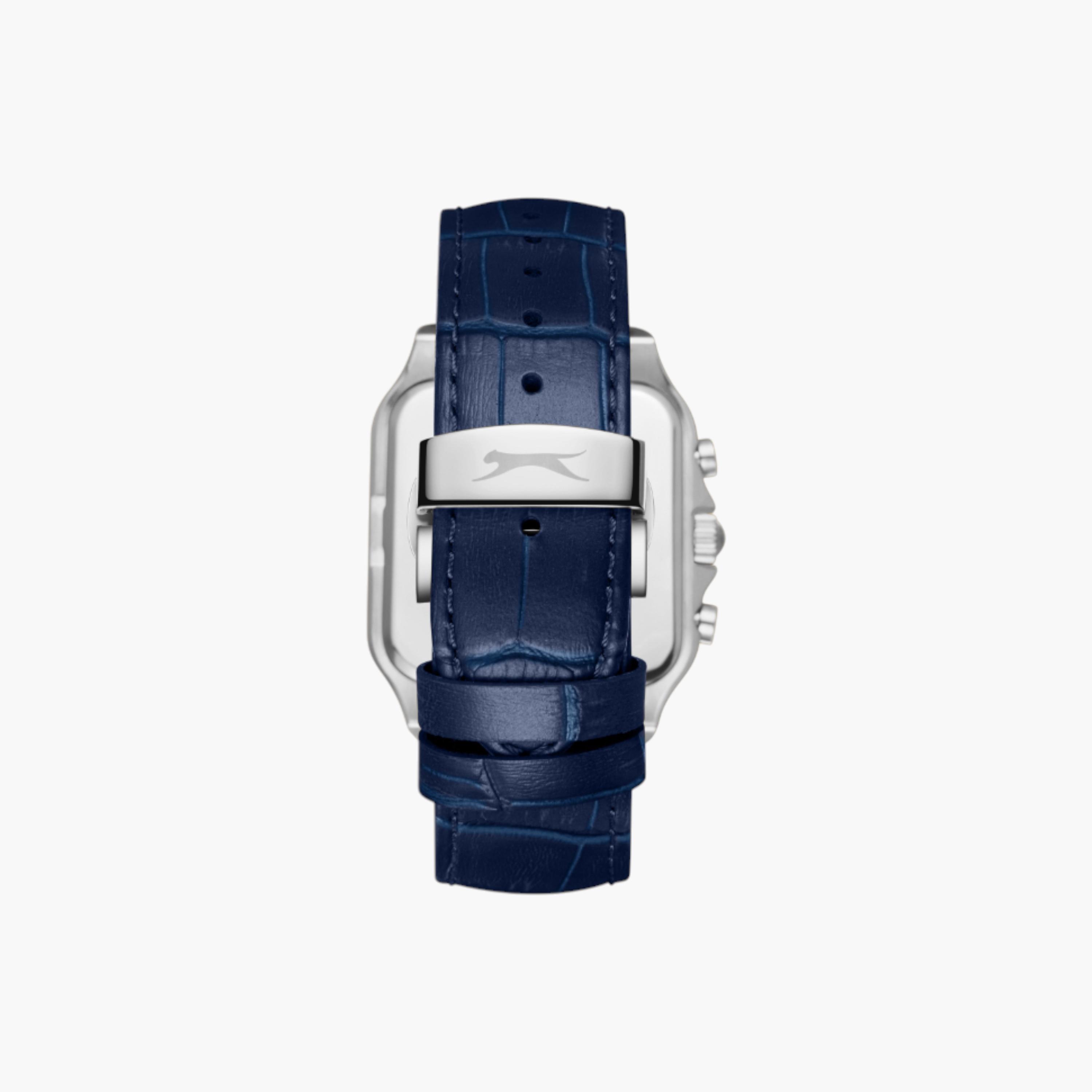Slazenger Square Multifunction Watch, Blue Leather Strap-men-watchesandjewellery-watches-image-4