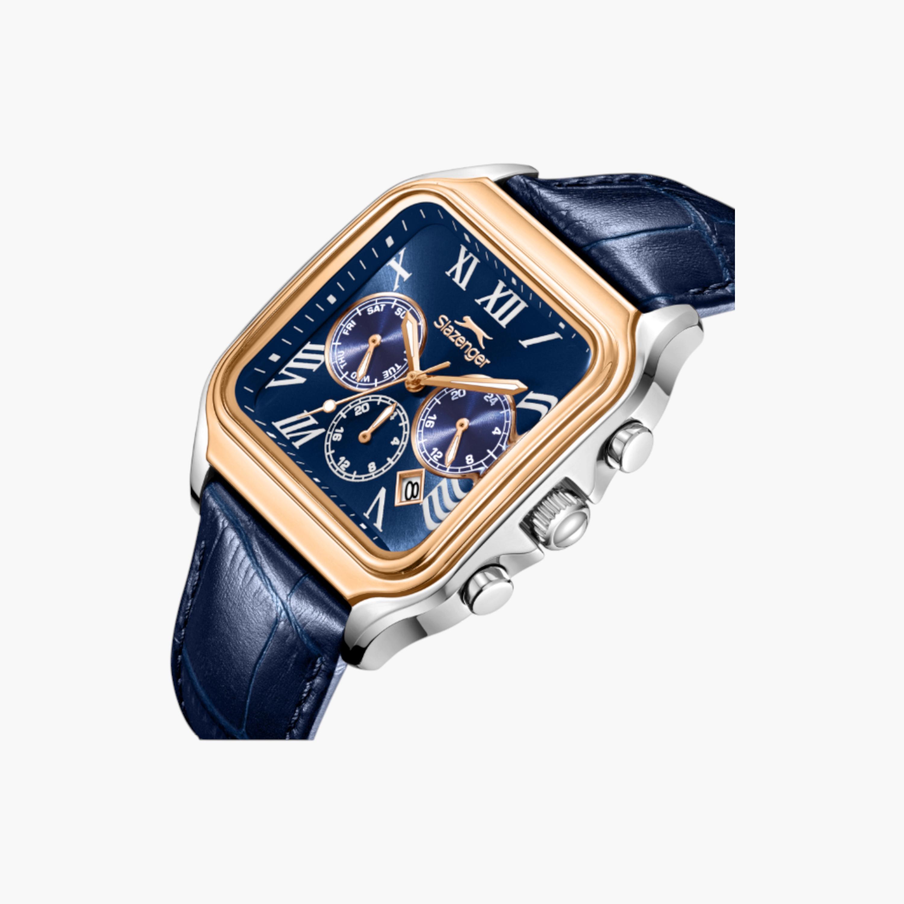 Slazenger Square Multifunction Watch, Blue Leather Strap-men-watchesandjewellery-watches-image-5
