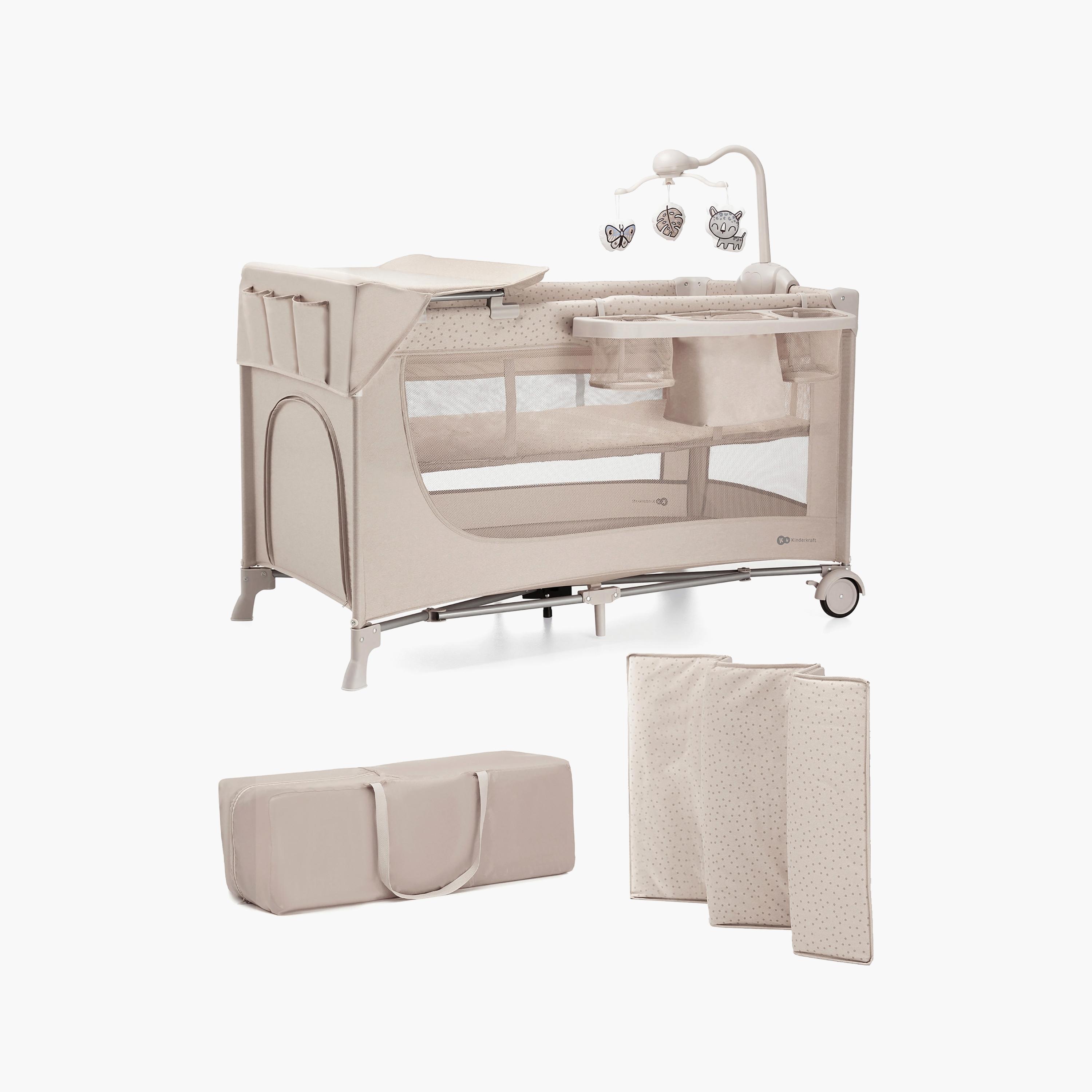 Kinderkraft 3-In-1 Joy 2 Foldable Cot With Accessories-baby-nursery-furniture-cribsandbeds-travelcots-image-1