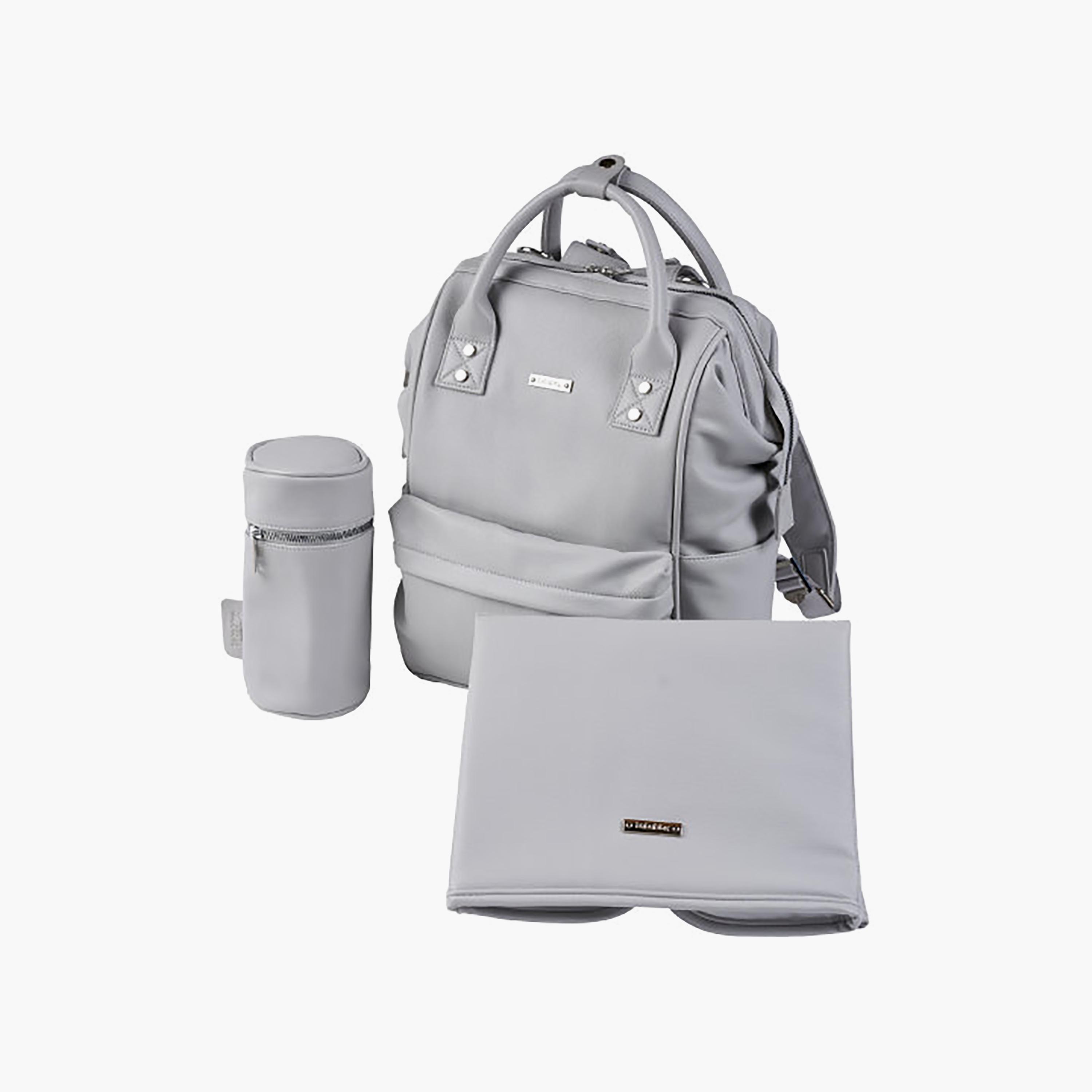 BabaBing Mani Leatherette Diaper Changing Backpack - Dove Grey-baby-diapering-diaperbags-image-2