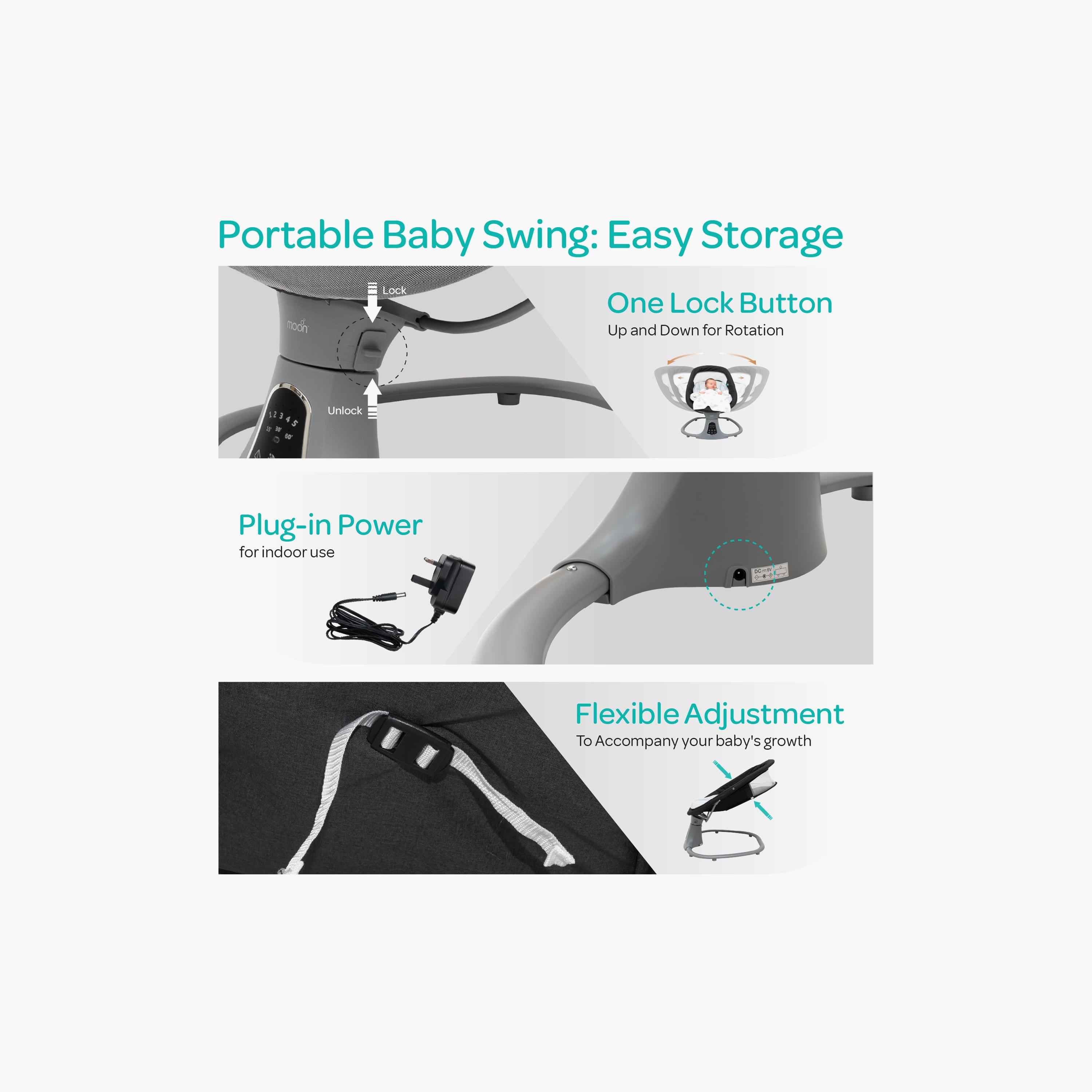 Moon Koze Remote Controlled Baby Swing with Built-In Music System & Mosquito Net - 0 months+-baby-infantactivity-swings-image-10