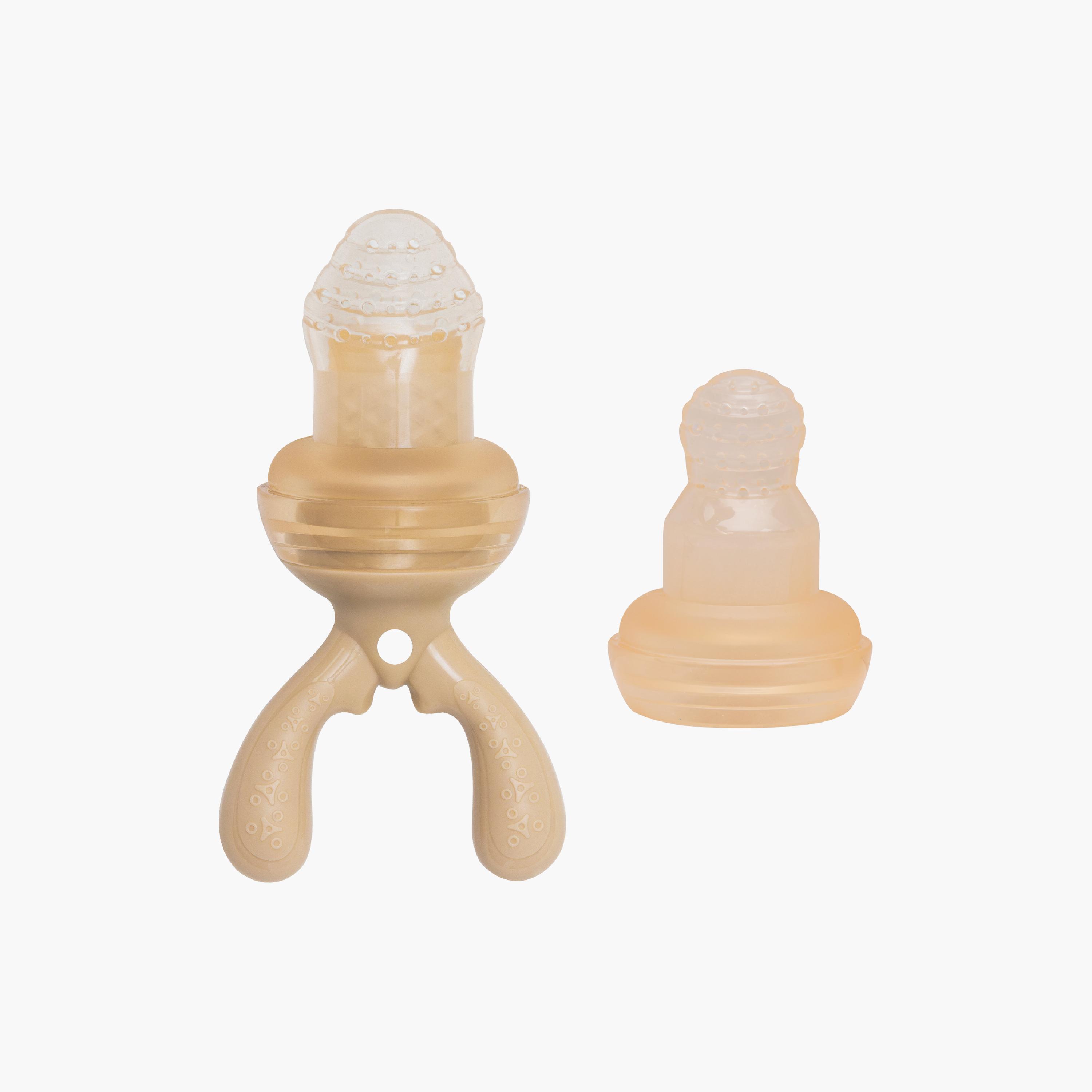 Moon BPA-Free Silicone Fruit Feeder Teether with 1 Interchangeable Pouch - Beige-baby-feeding-teethers-image-1