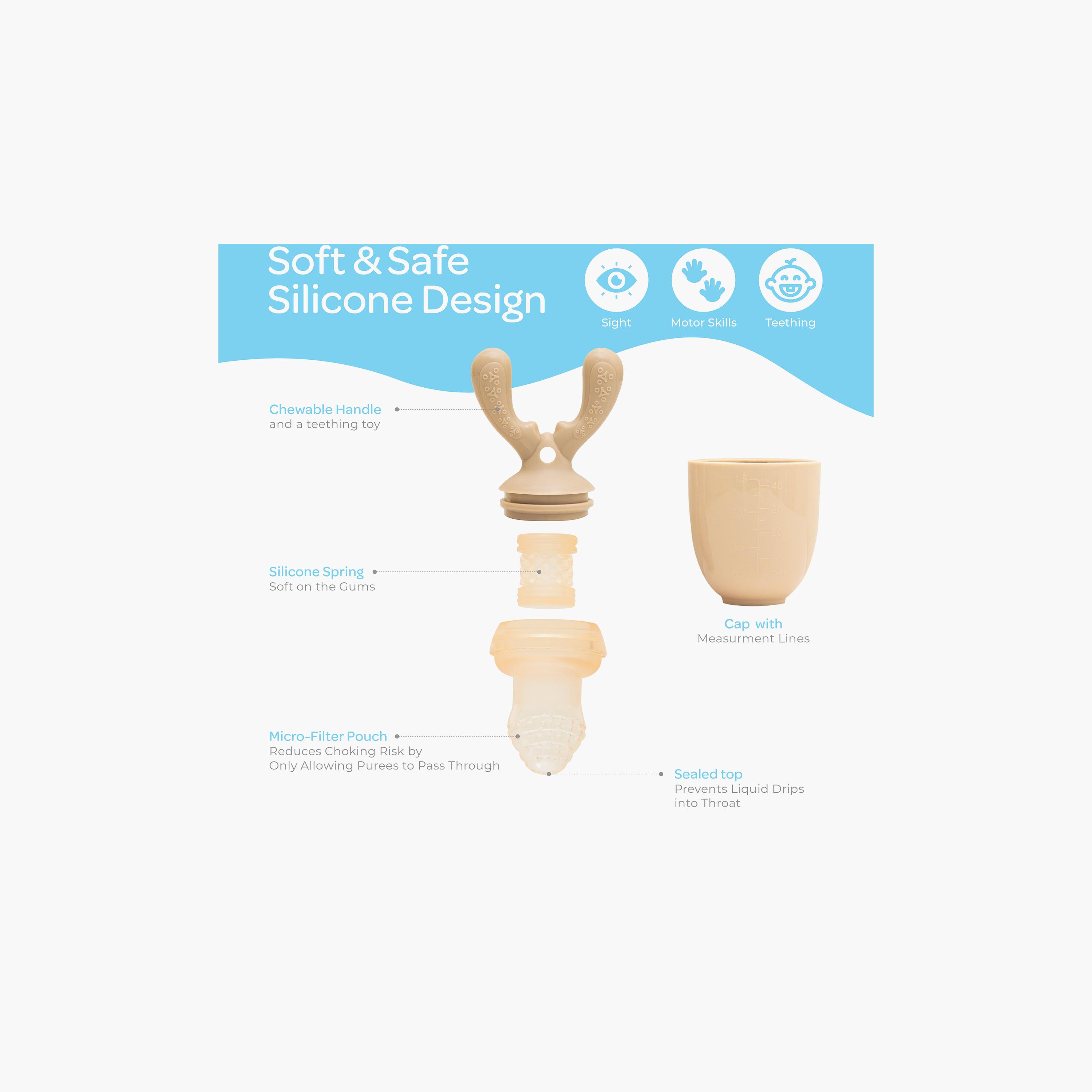 Moon BPA-Free Silicone Fruit Feeder Teether with 1 Interchangeable Pouch - Beige-baby-feeding-teethers-image-3