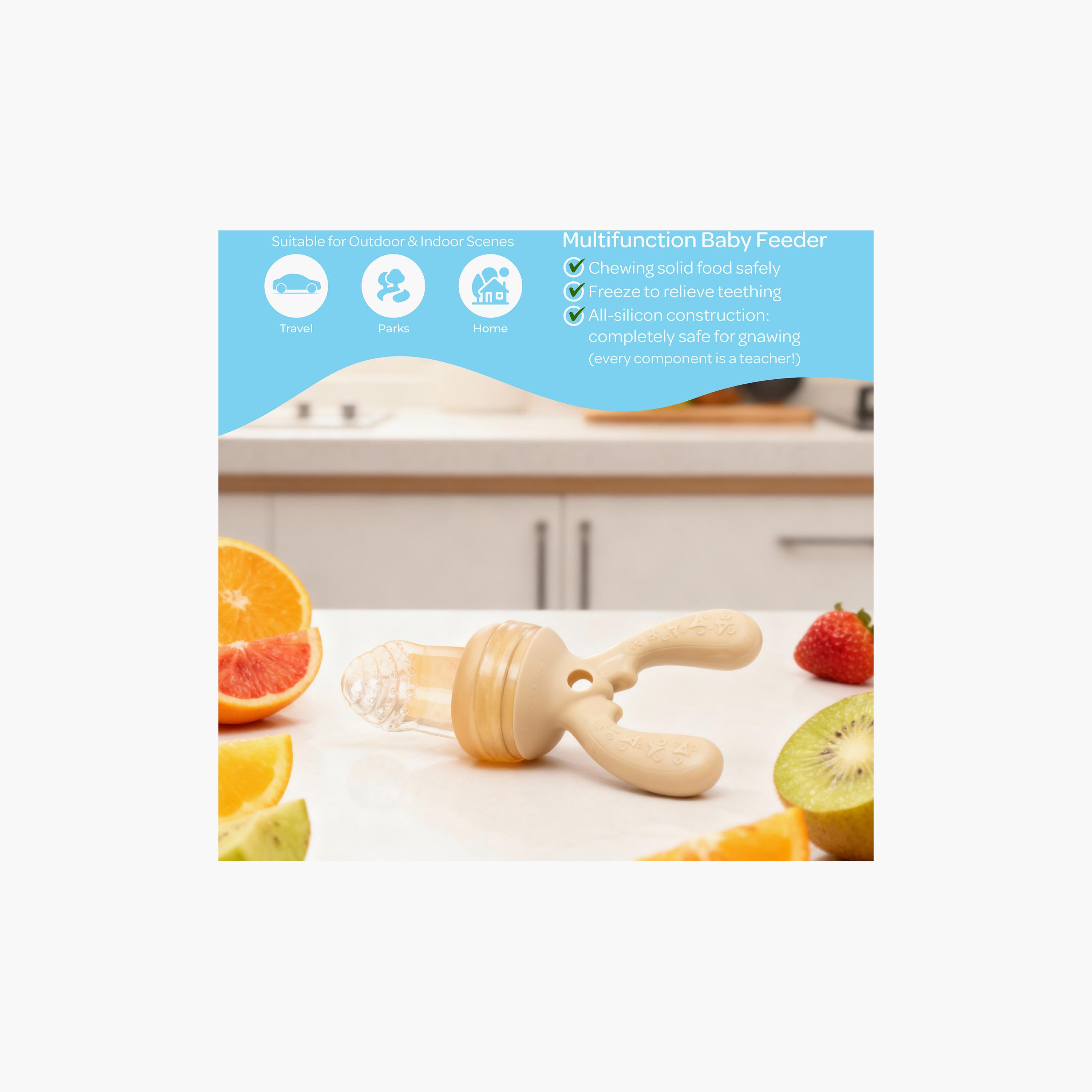 Moon BPA-Free Silicone Fruit Feeder Teether with 1 Interchangeable Pouch - Beige-baby-feeding-teethers-image-4