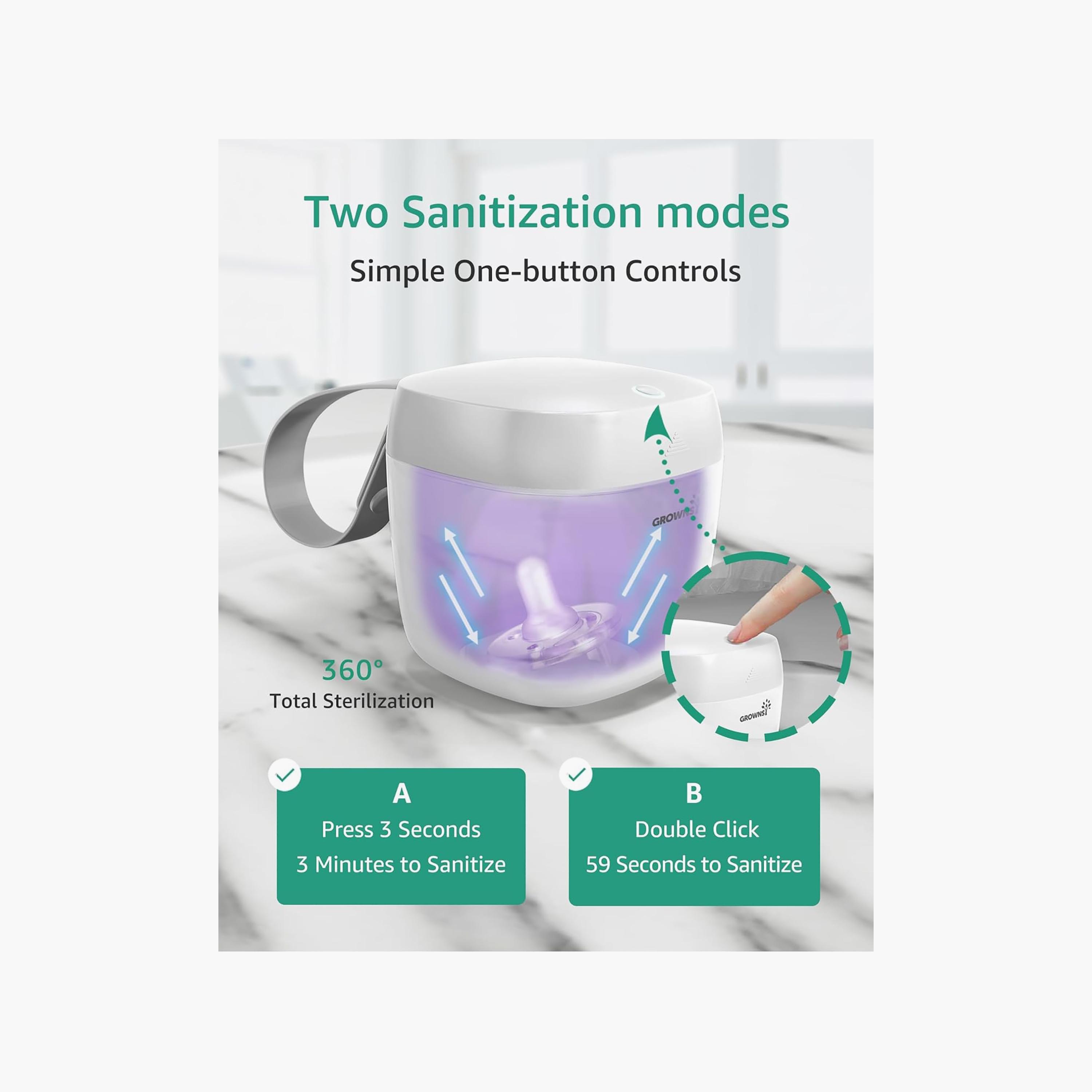 Grownsy Portable UV Pacifier Sanitizer with USB Charging-baby-feeding-sterilizersandwarmers-image-3