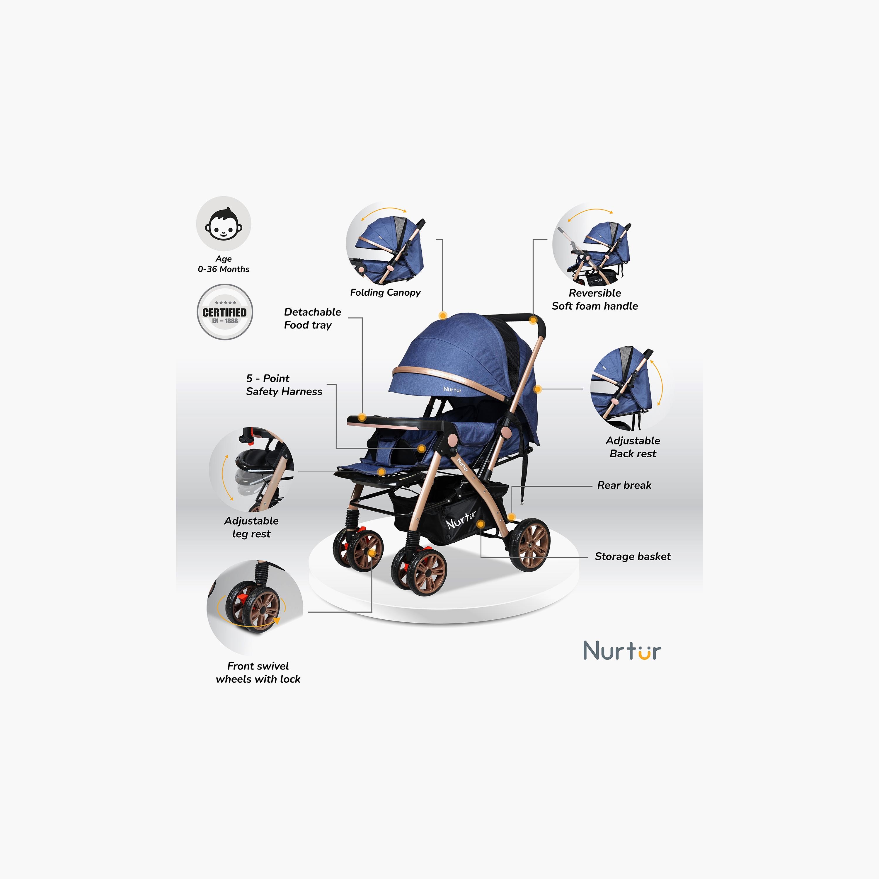 Nurtur Wilder Reversible Travel Stroller with 5 Point Safety Harness-baby-gear-strollersandprams-strollers-image-2