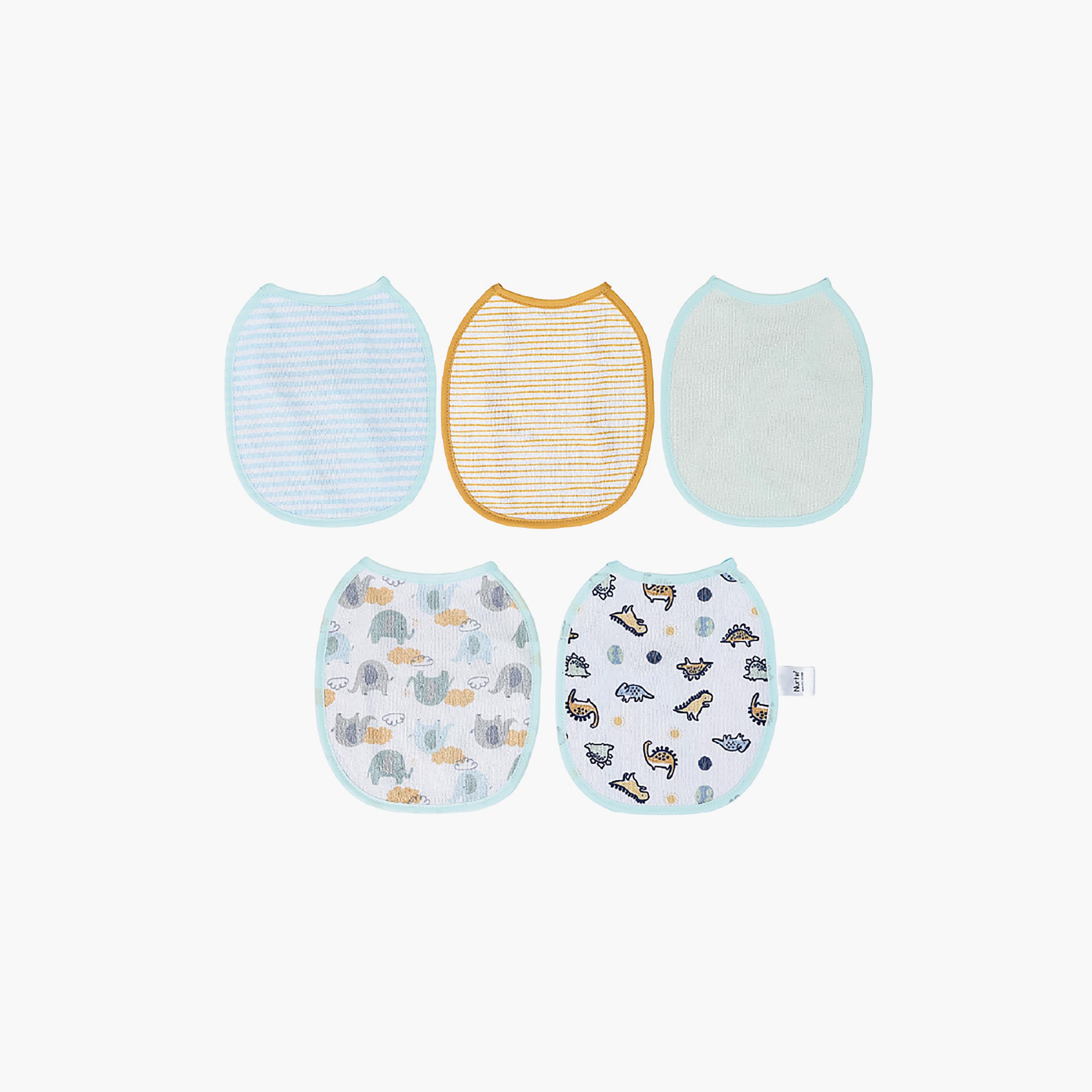 مرايل قطنية مطبوعة من نورتور - 5 قطع - أزرق-baby-feeding-bibs-image-1