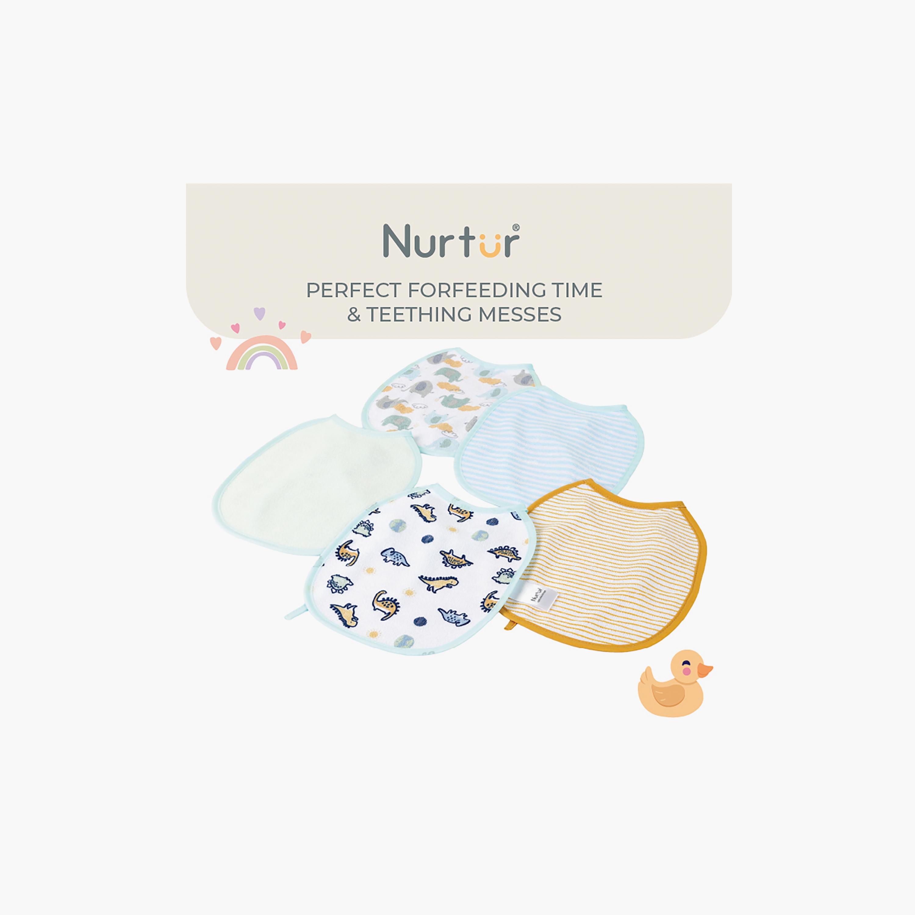 مرايل قطنية مطبوعة من نورتور - 5 قطع - أزرق-baby-feeding-bibs-image-2