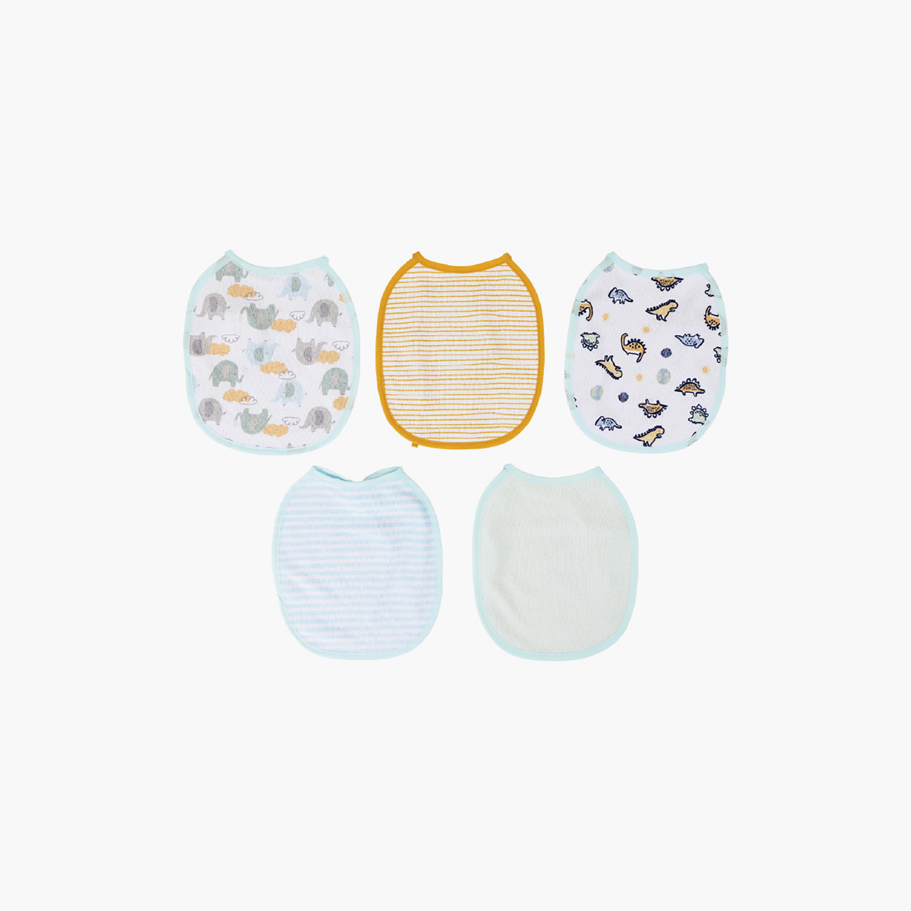 Nurtur 5-Piece Cotton Printed Bibs - Blue-baby-feeding-bibs-image-1