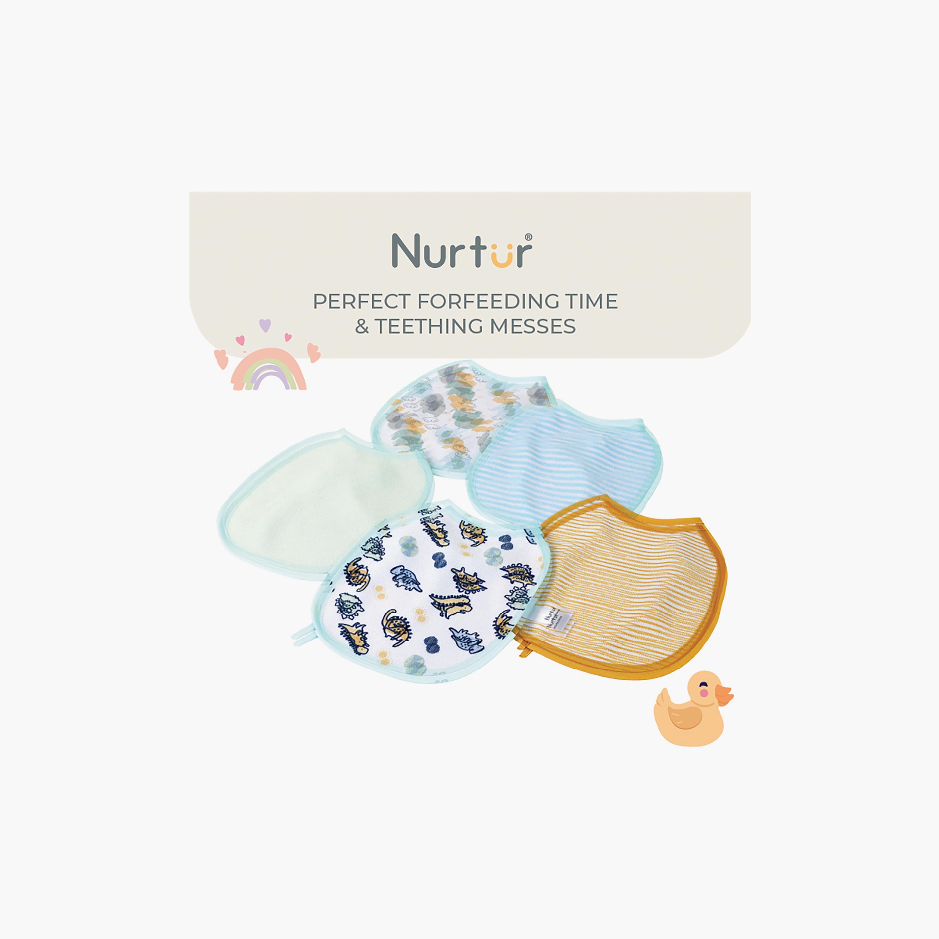 Nurtur 5-Piece Cotton Printed Bibs - Blue-baby-feeding-bibs-image-4