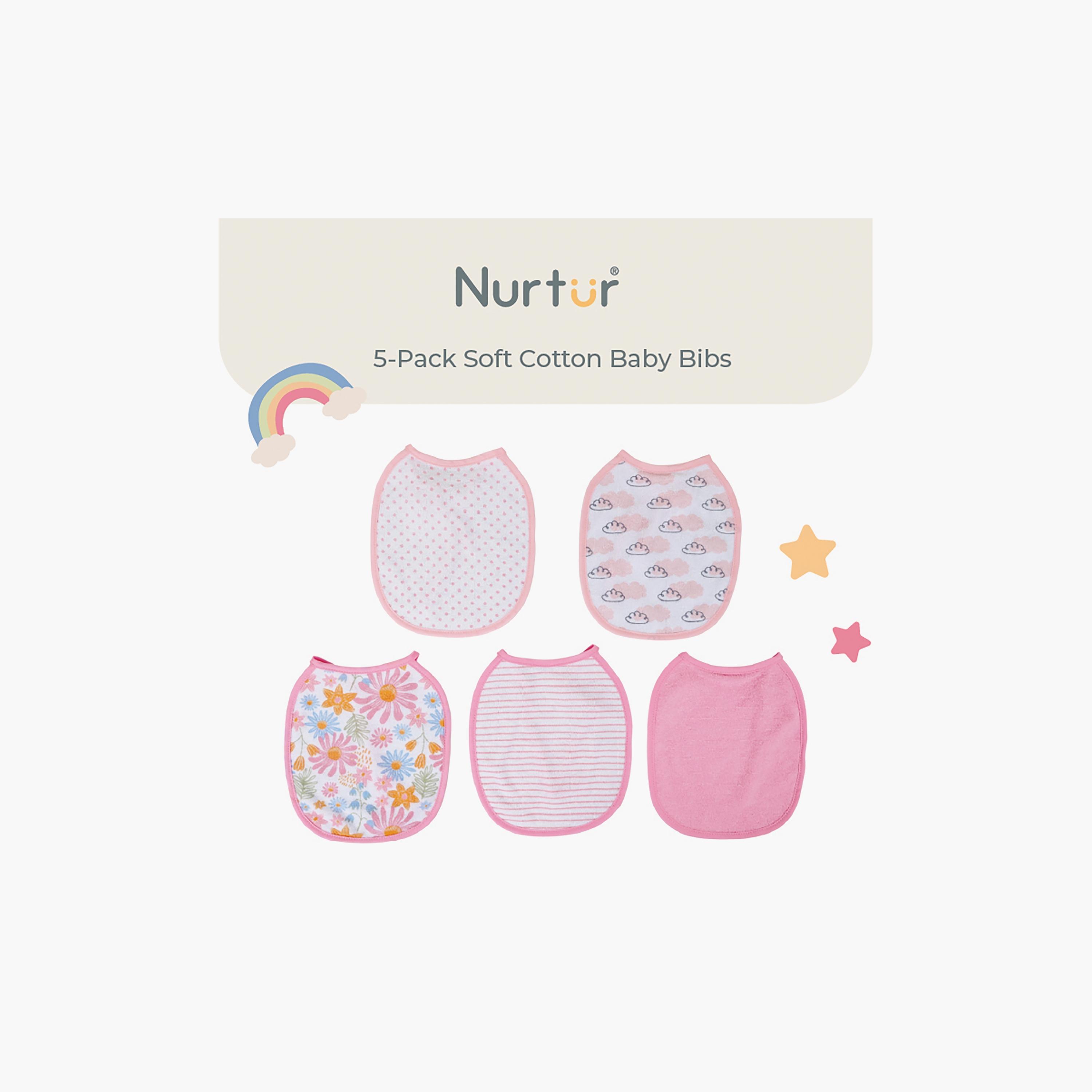 Nurtur 5-Piece Cotton Printed Bibs - Pink-baby-feeding-bibs-image-3