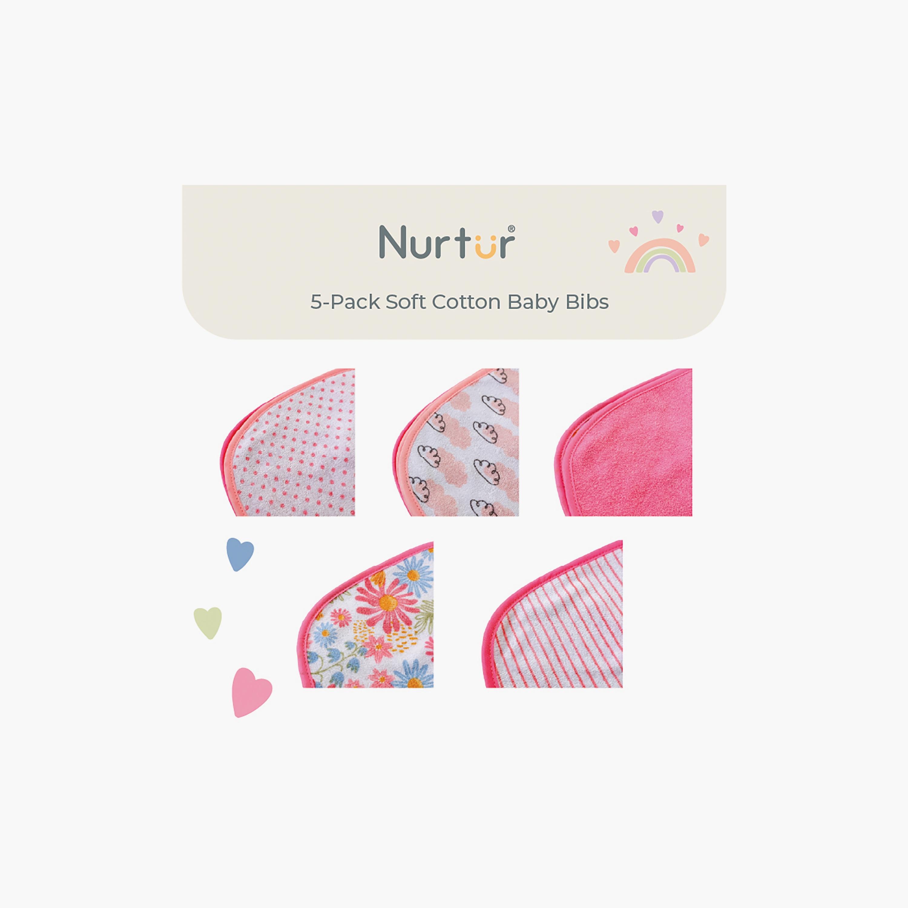 Nurtur 5-Piece Cotton Printed Bibs - Pink-baby-feeding-bibs-image-4
