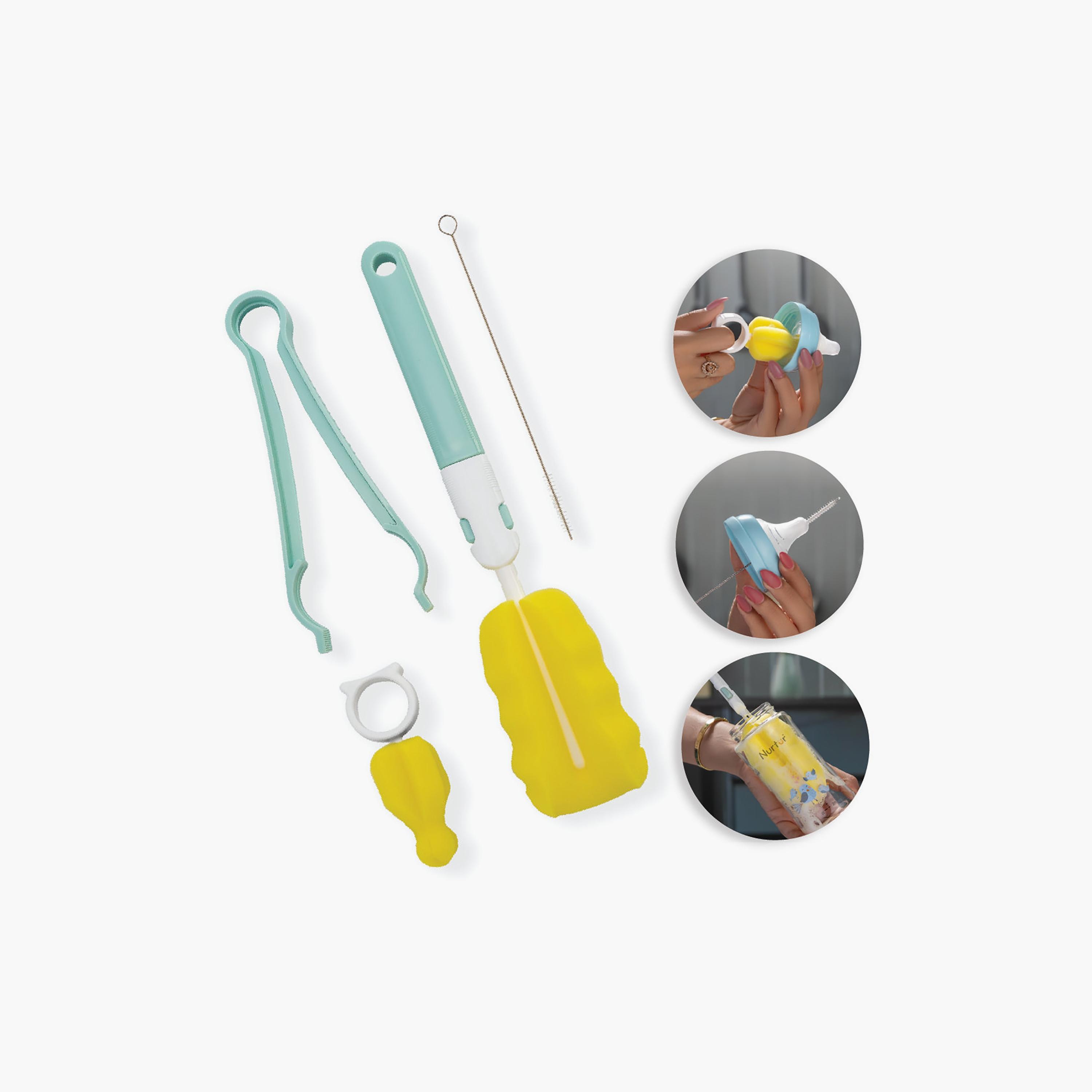 Nurtur 5-in-1 Feeding Bottle Cleaning Brush with Teat Brush and Sterile Tongs-baby-feeding-accessories-image-1