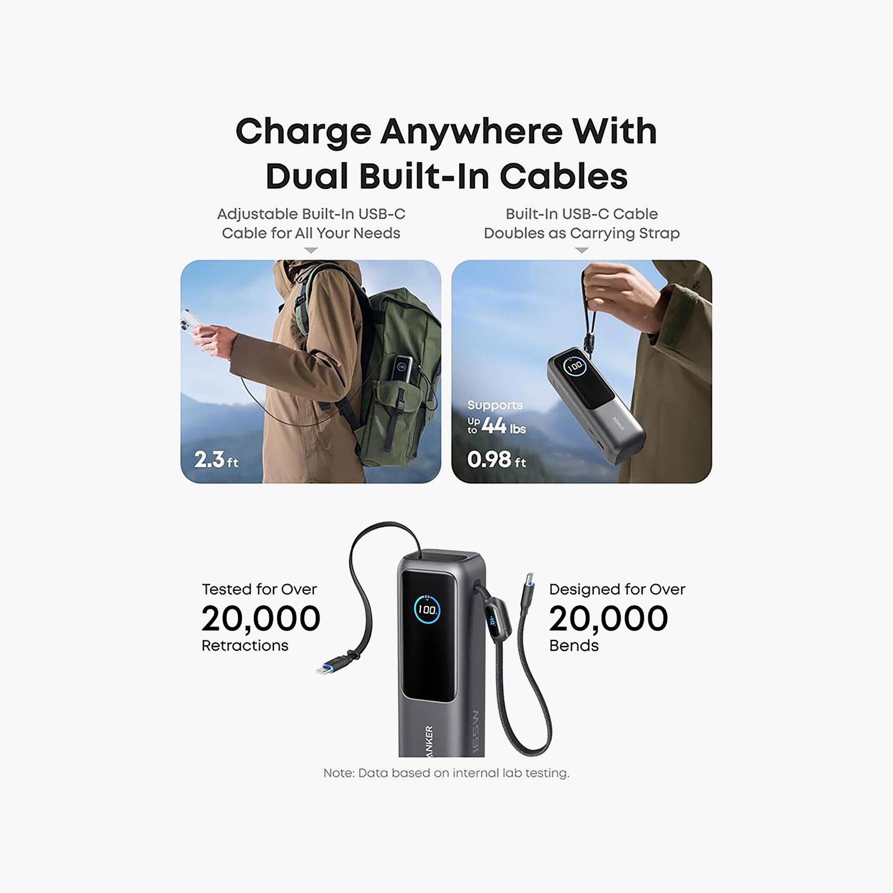 أنكر باور بانك 25000mAh 165W، مدمج فيه USB-C وكابل قابل للسحب، أسود | A1695H11-electronics-portabledevices-image-3