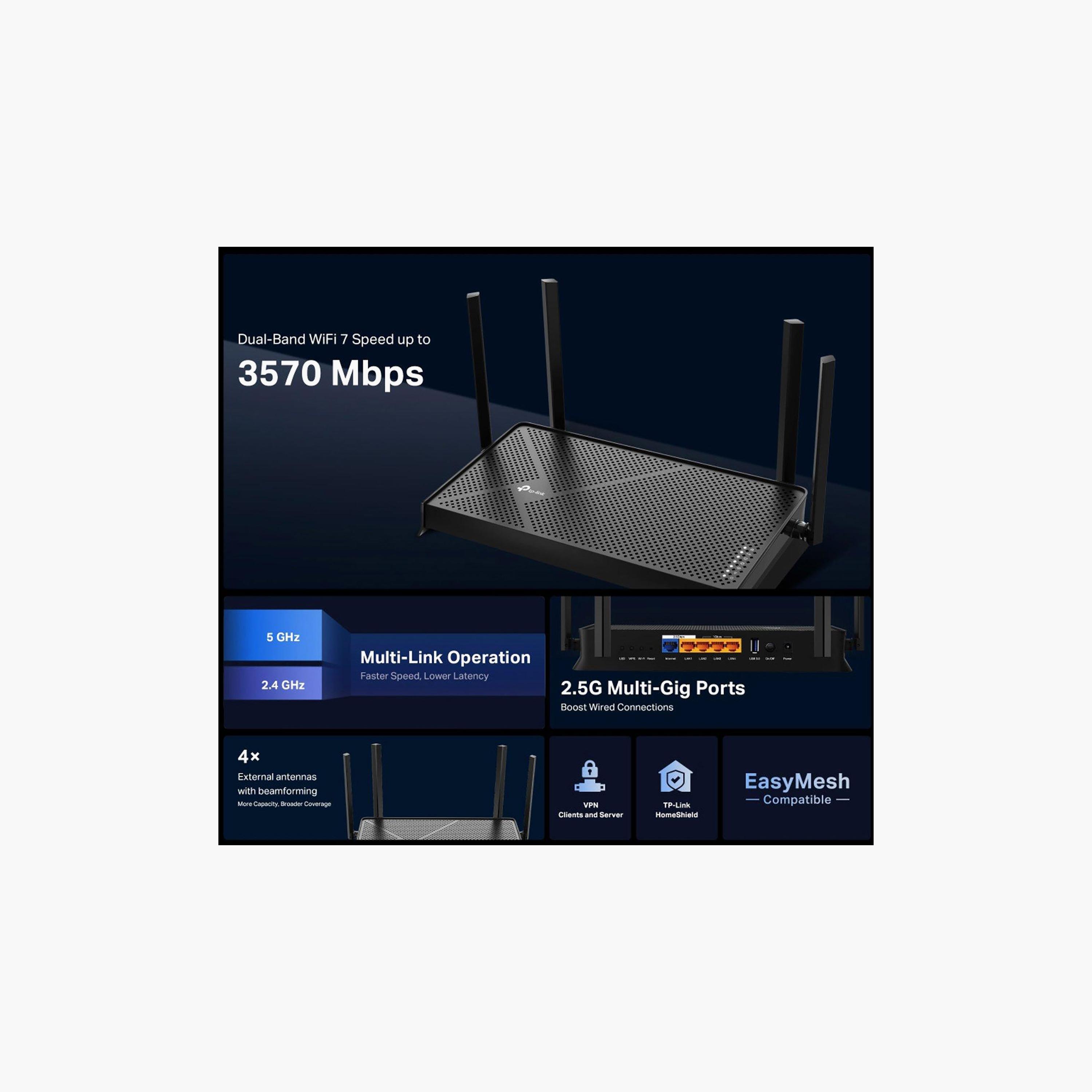 تي بي لينك راوتر واي فاي 7 ثنائي النطاق بي إي 3600، أسود | ARCHER BE230-electronics-accessories-computeraccesories-image-4