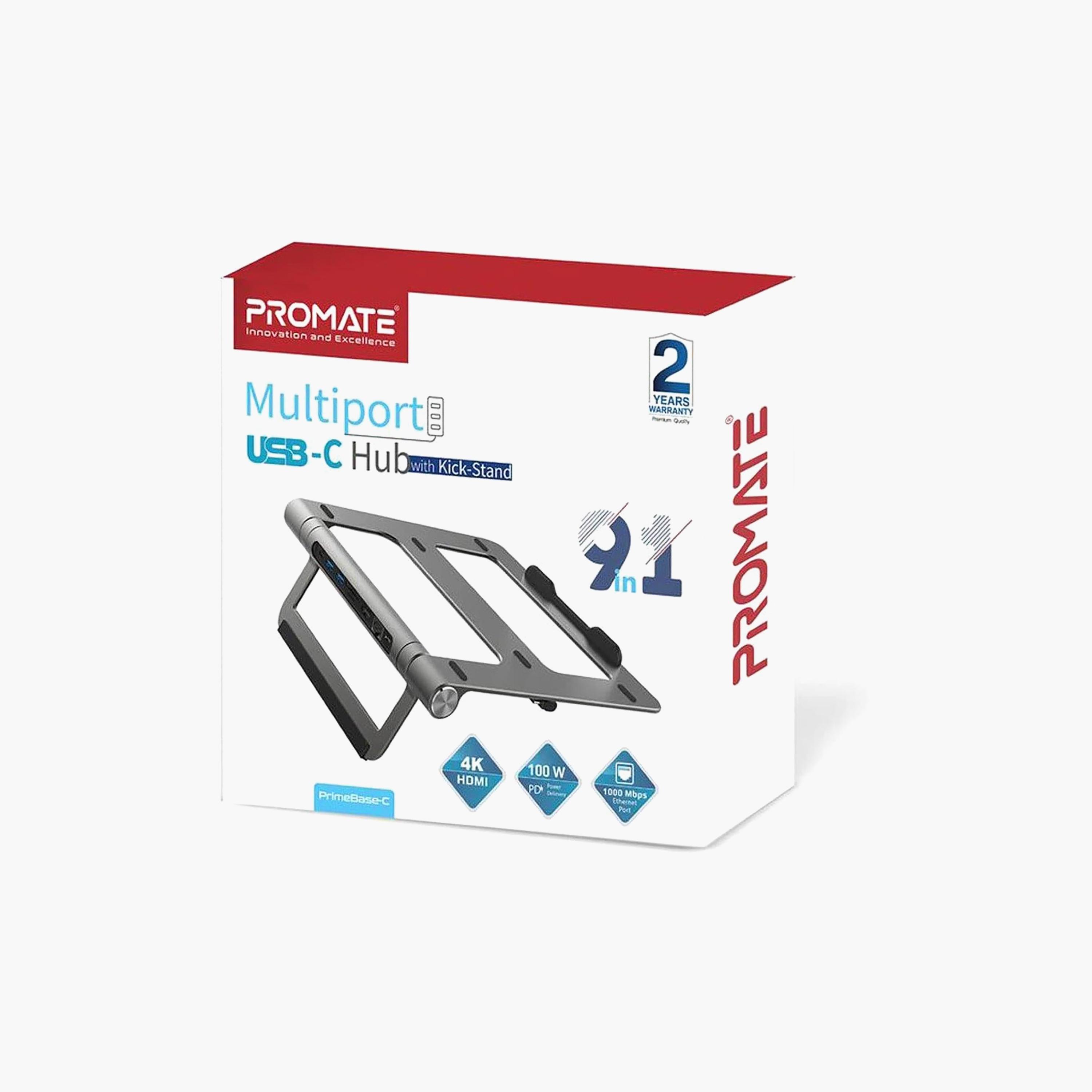 Promate 9-In-1 Multiport USB-C Hub With Laptop Stand Grey | PRIMEBASE-C-electronics-accessories-computeraccesories-image-2