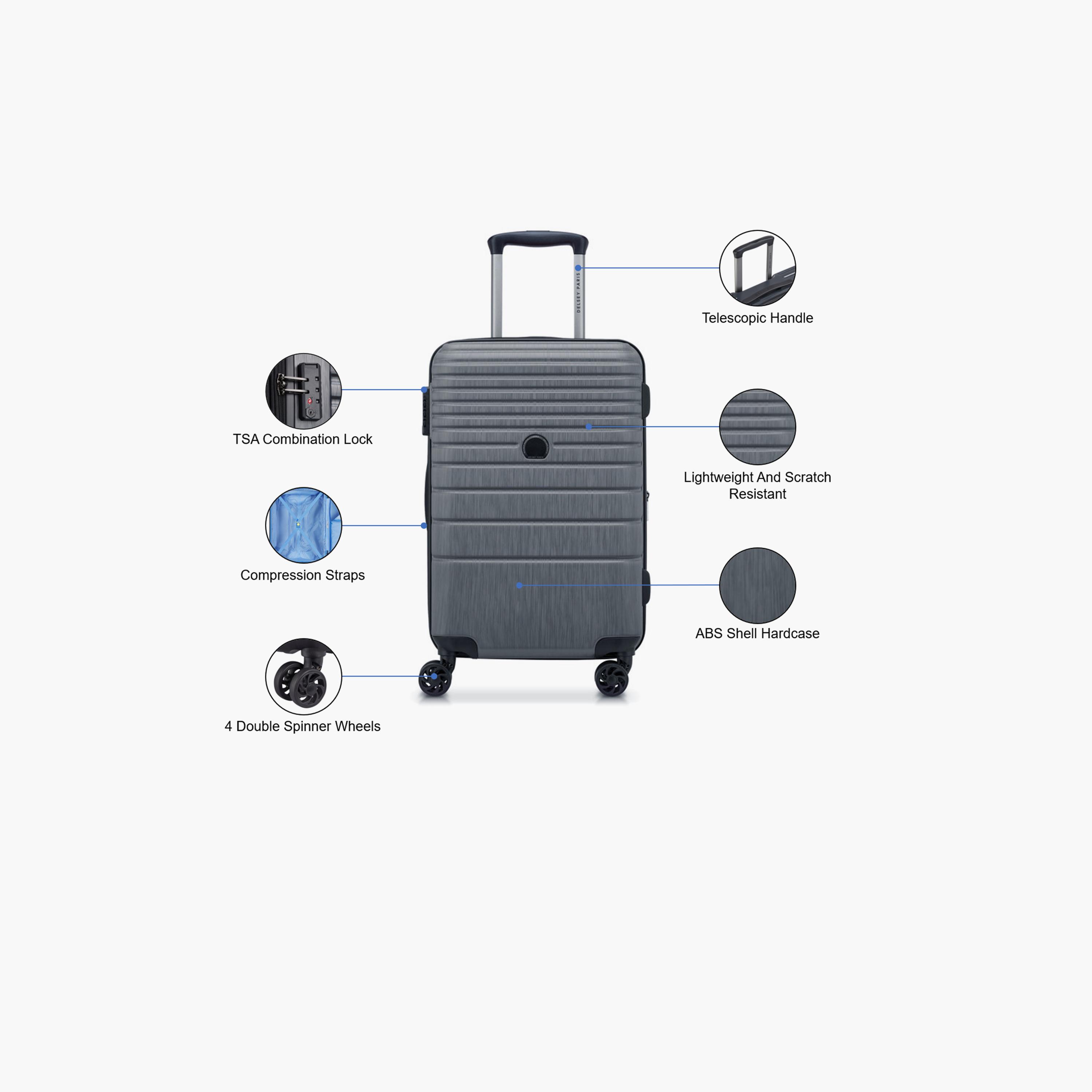 Delsey Alexandra 55 CM Small Cabin ABS Hard Sided 4-Wheeler Spinner Trolley Bag with TSA Lock-travel-luggagesandbags-luggage-image-3