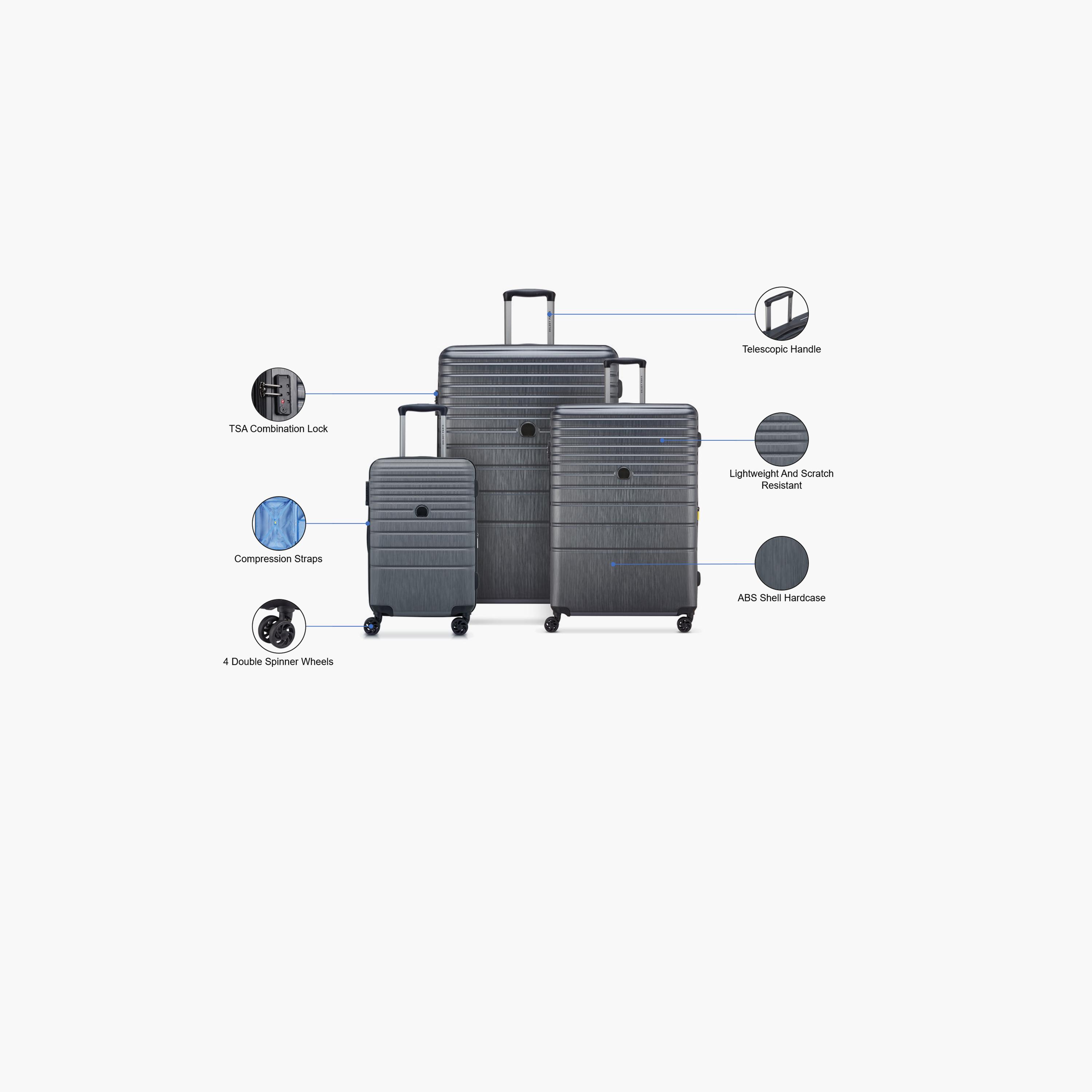 Delsey Alexandra Set of 3 ABS Hard Sided 4-Wheeler Spinner Trolley Bag with TSA Lock-travel-luggagesandbags-luggage-image-2