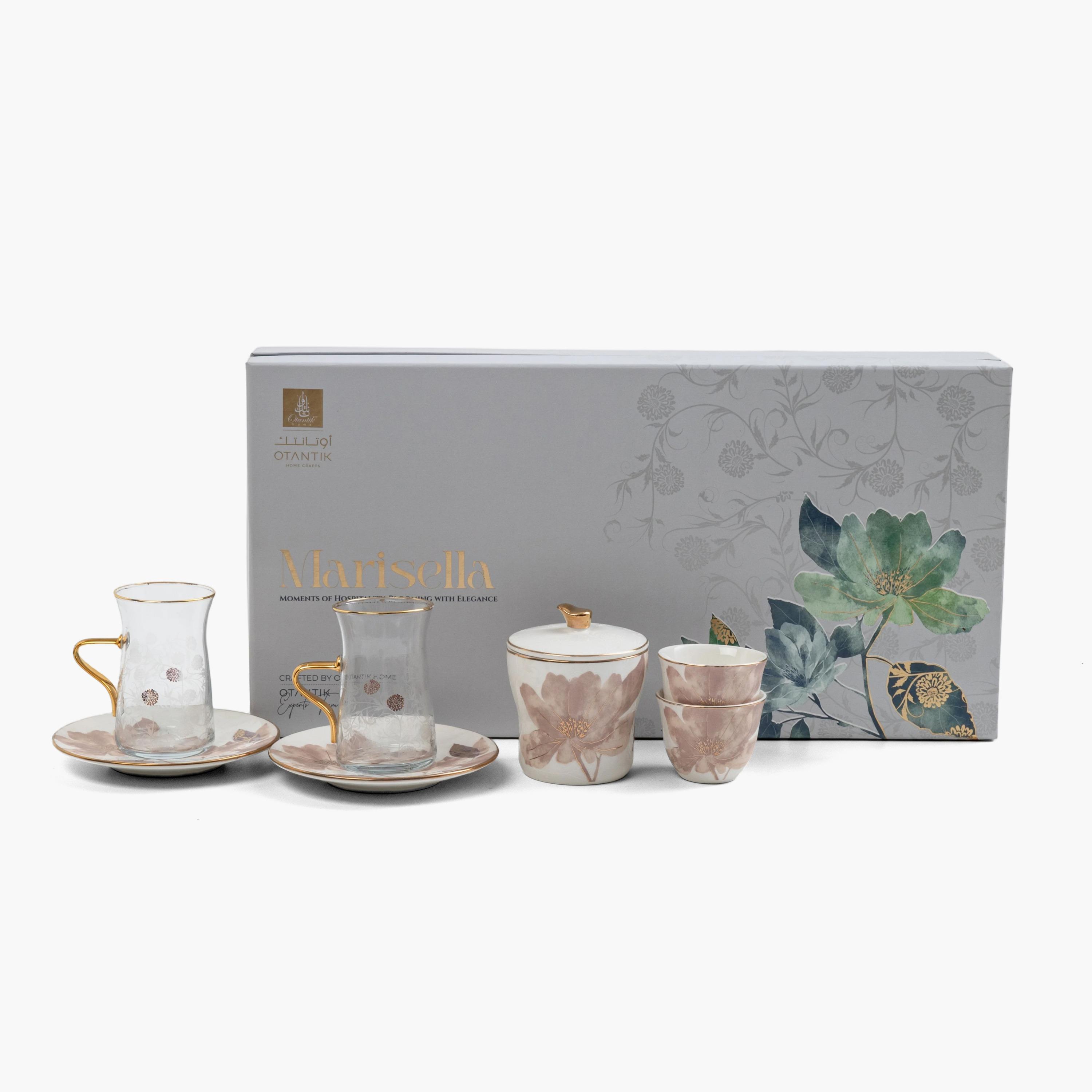 طقم شاي وقهوة زجاجي مزخرف بالزهور-household-dining-teaandcoffee-teaandcoffeesets-image-1