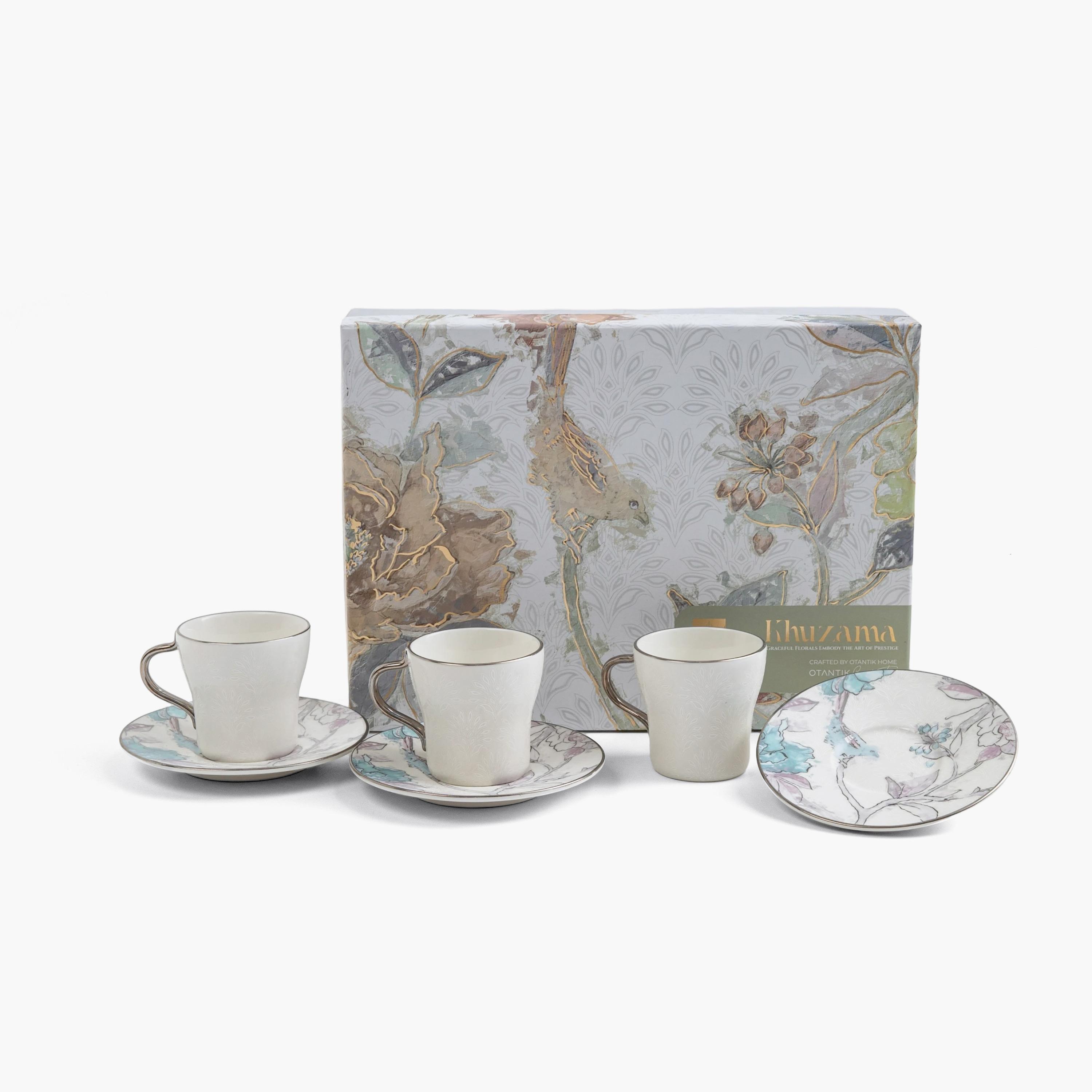 طقم فناجين قهوة بورسلين مزخرف بالزهور مع صحون-household-dining-teaandcoffee-teaandcoffeesets-image-1