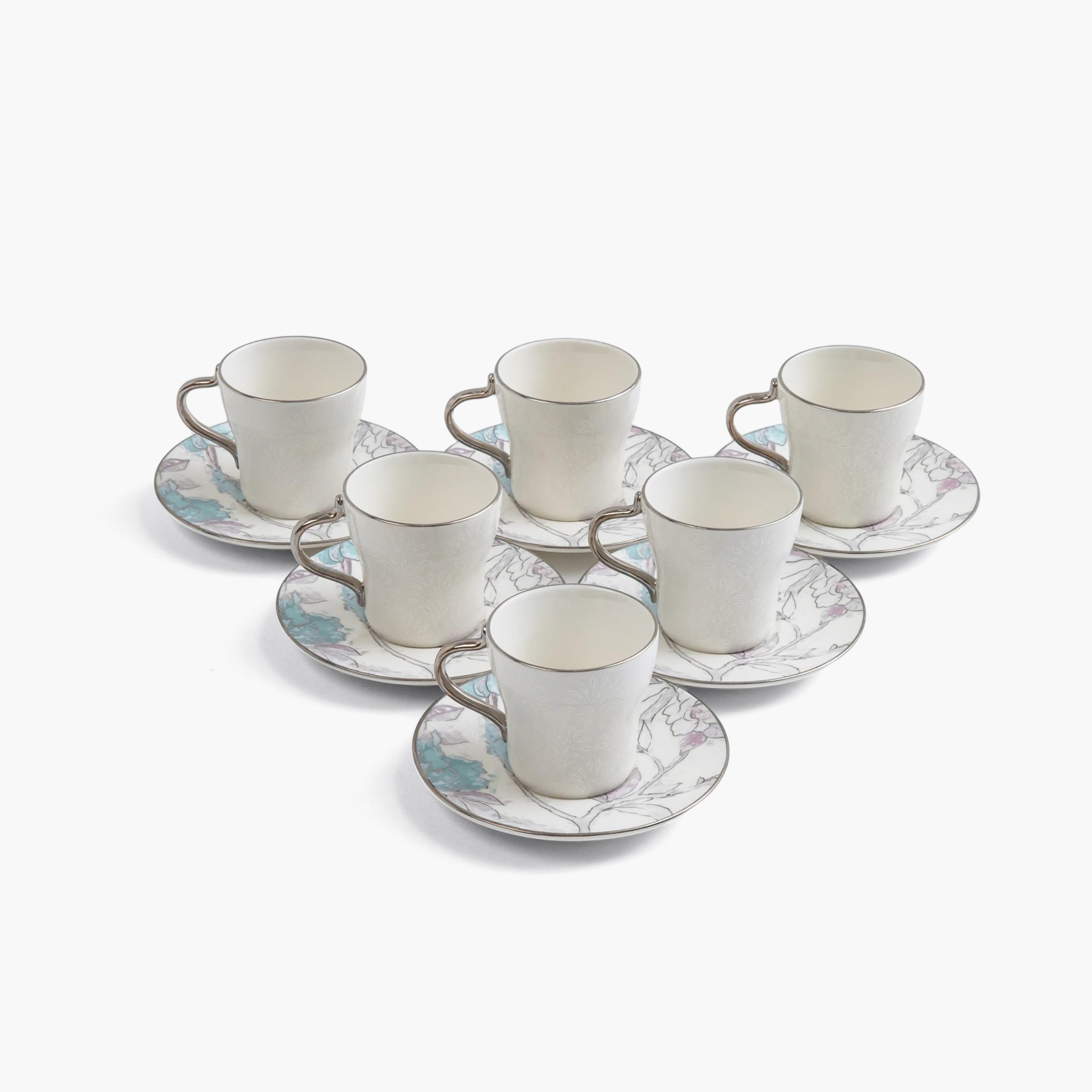 طقم فناجين قهوة بورسلين مزخرف بالزهور مع صحون-household-dining-teaandcoffee-teaandcoffeesets-image-2