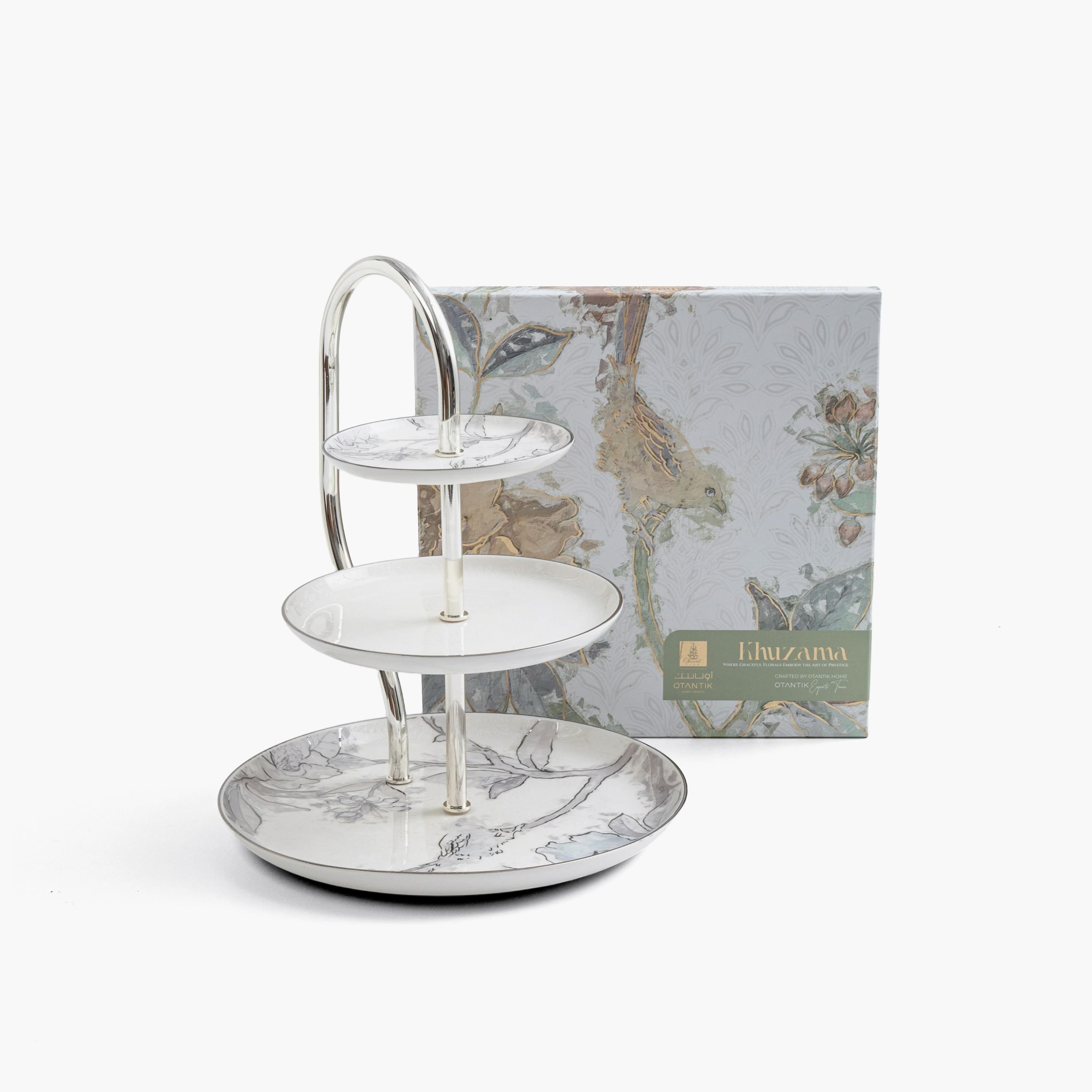 حامل تقديم ثلاثي الطبقات بنمط زهري-household-dining-serveware-cakestands-image-6