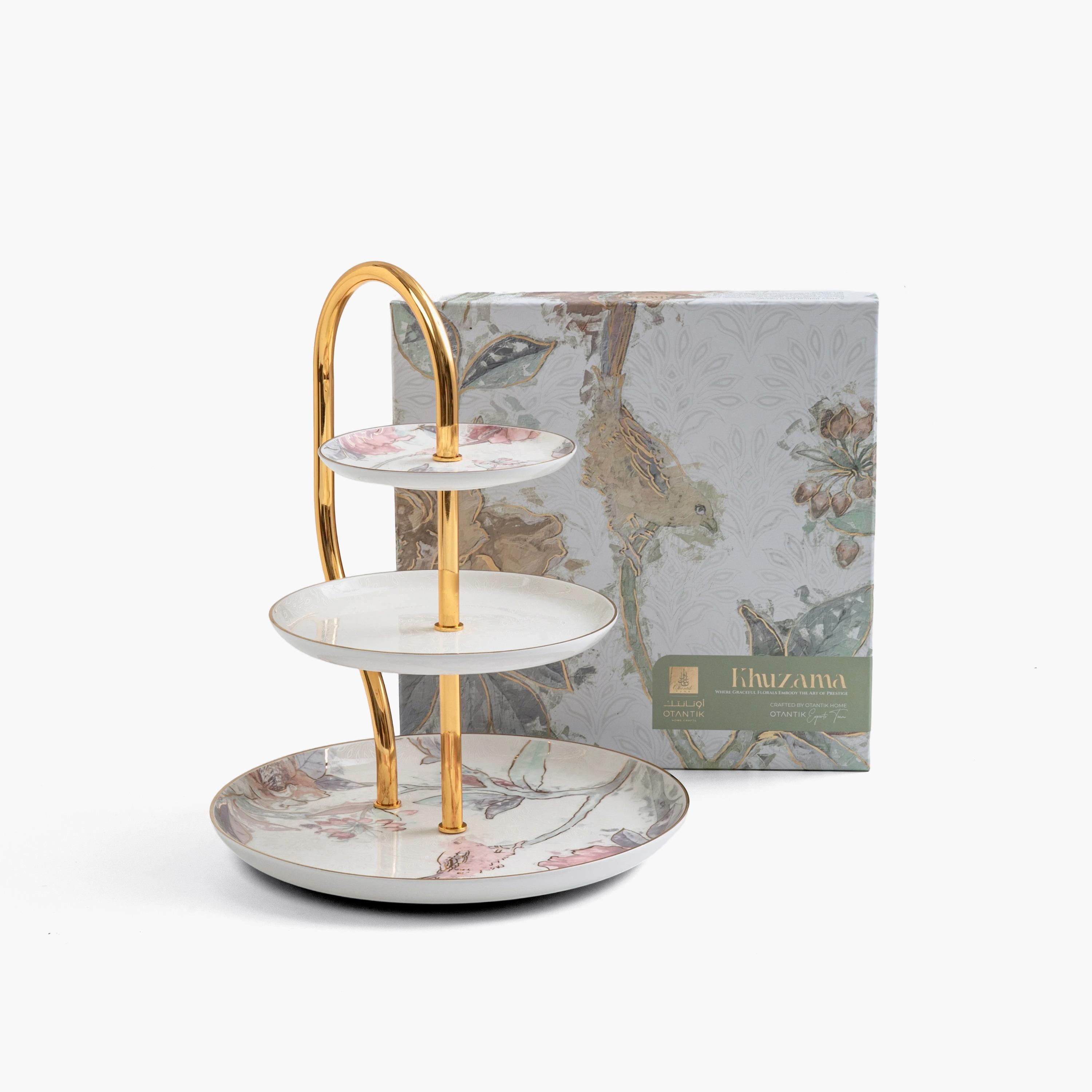 حامل تقديم ثلاثي الطبقات بنمط زهري-household-dining-serveware-cakestands-image-3