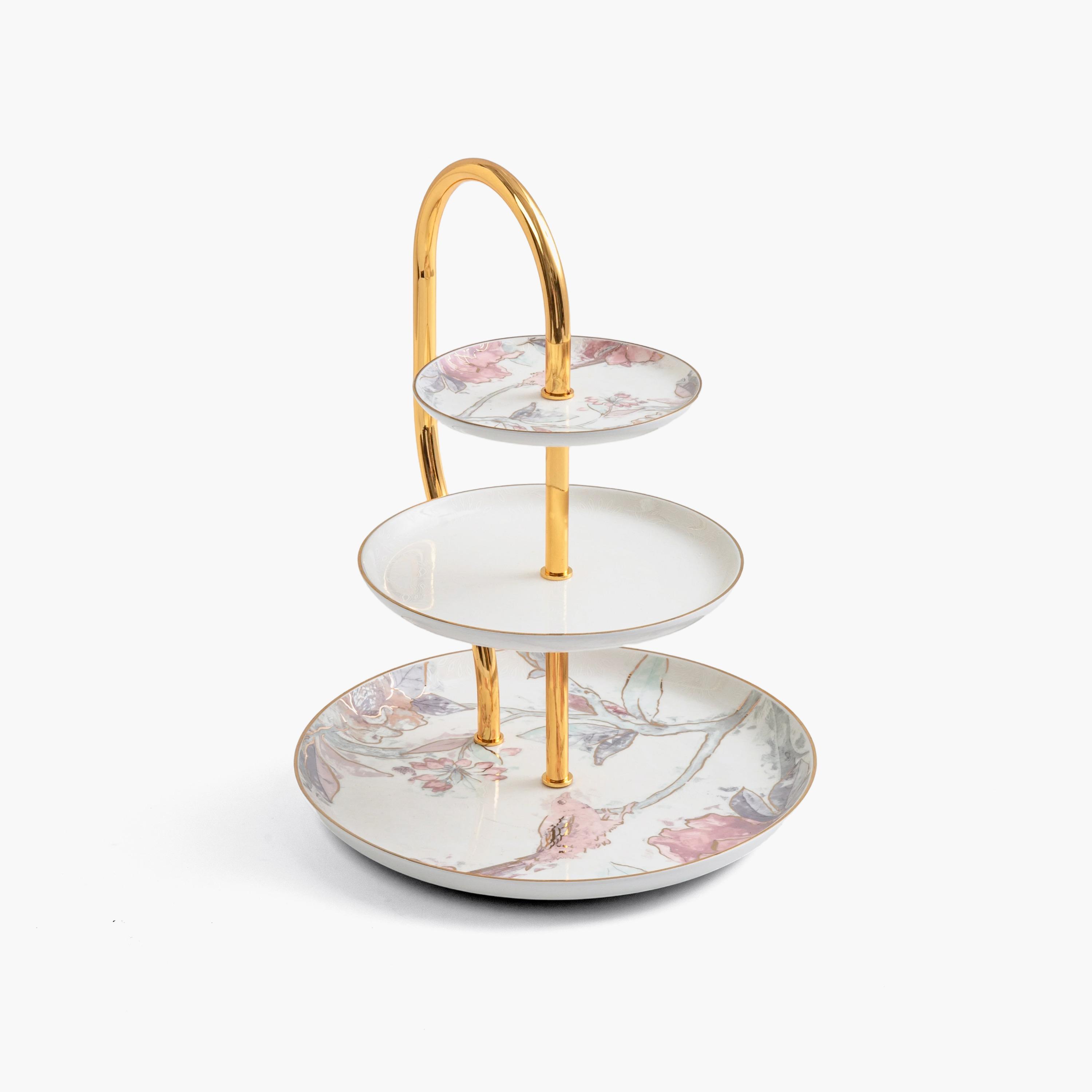 حامل تقديم ثلاثي الطبقات بنمط زهري-household-dining-serveware-cakestands-image-2
