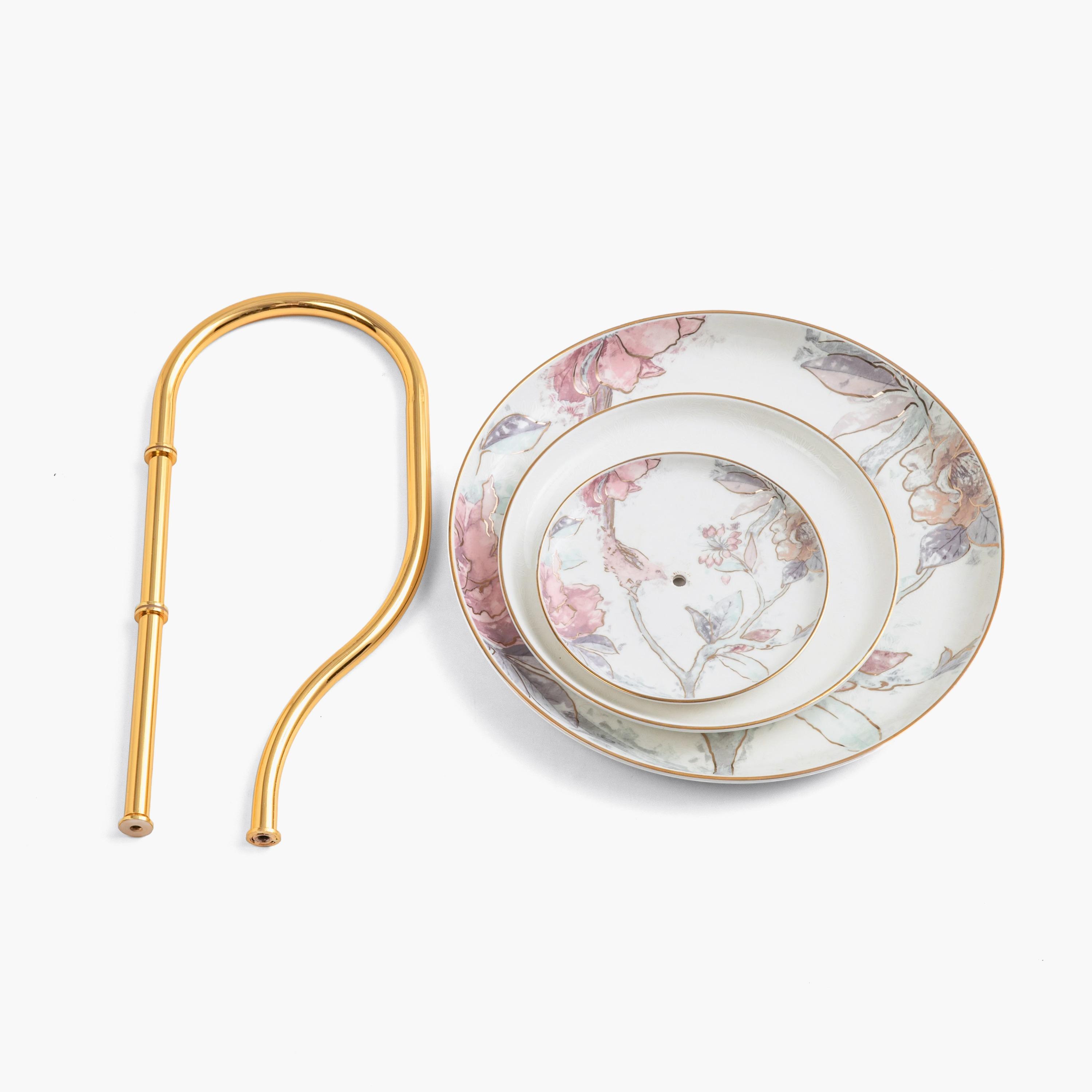 حامل تقديم ثلاثي الطبقات بنمط زهري-household-dining-serveware-cakestands-image-1