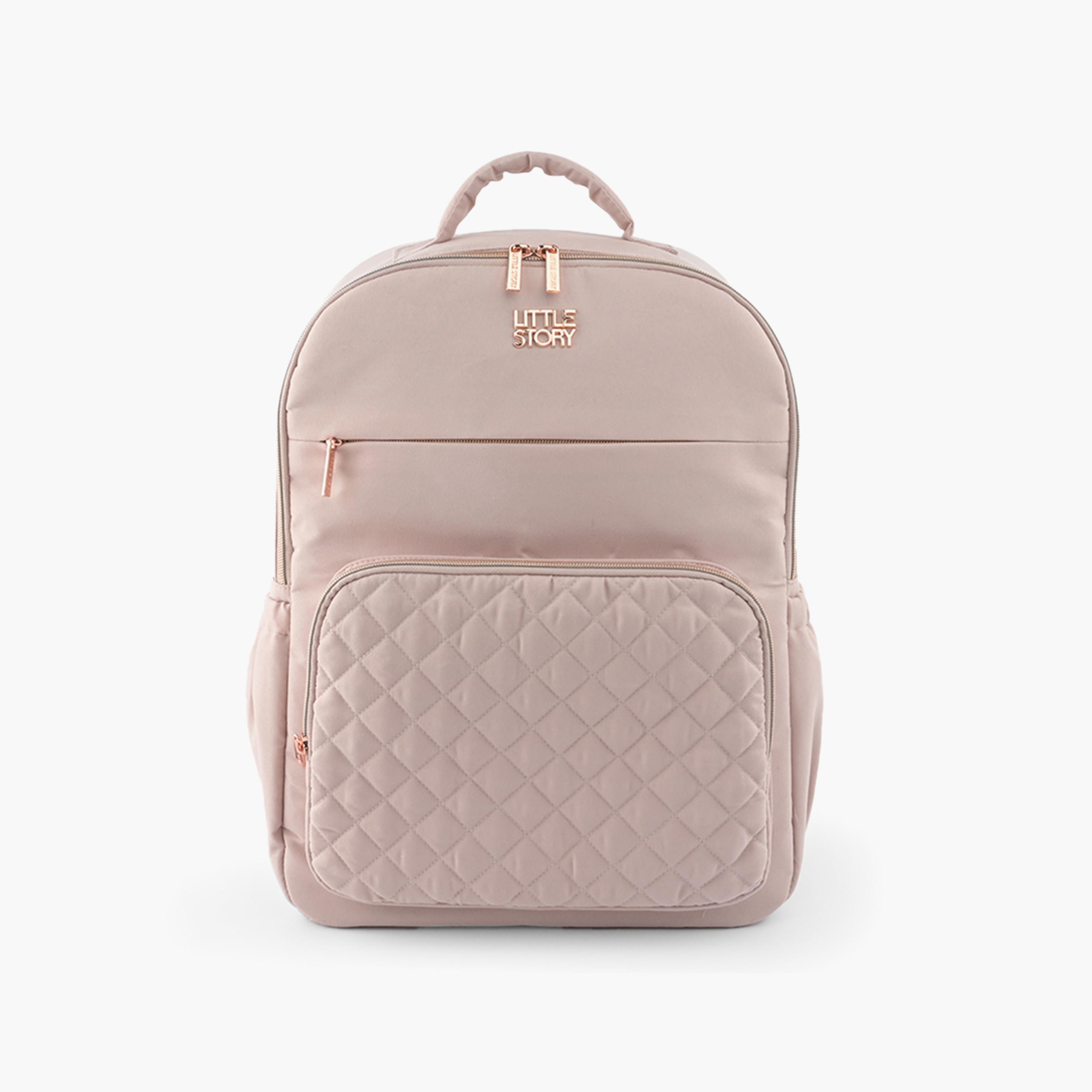 Little Story Diaper Backpack with Bottle Holder - Pink-baby-diapering-diaperbags-image-1
