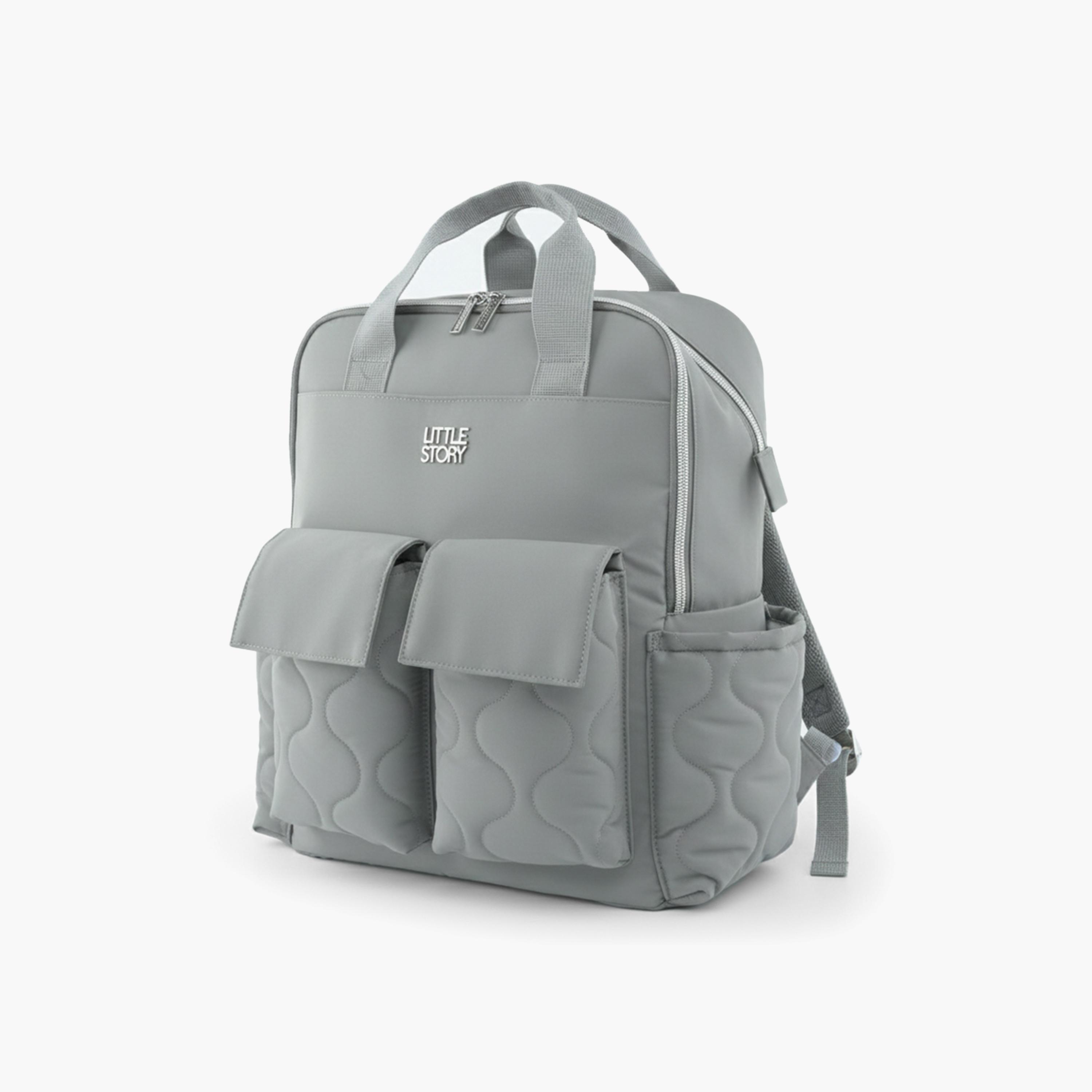 حقيبة ظهر للحفاضات مع حامل زجاجات من ليتل ستوري - رمادي-baby-gear-diaperbags-image-2