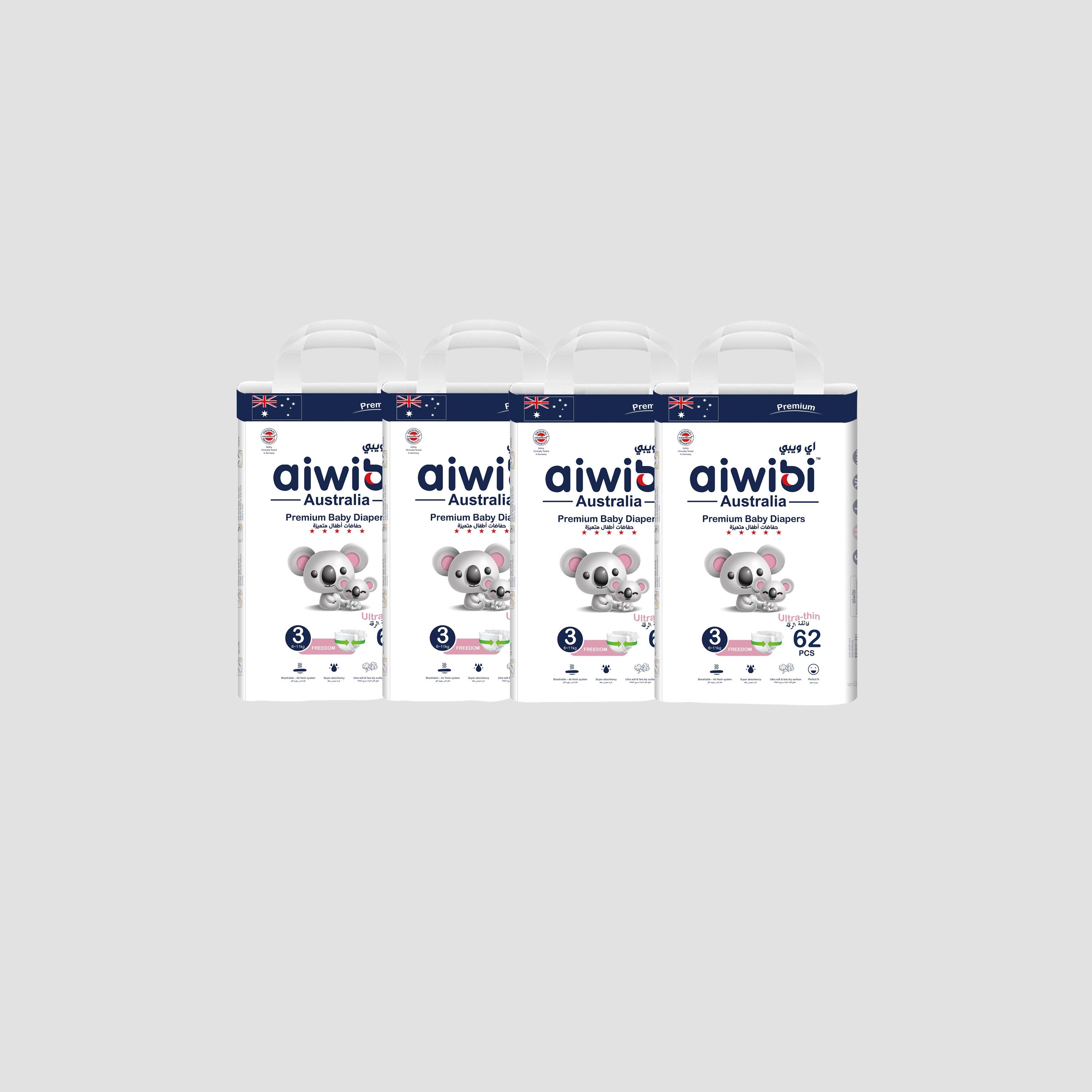 Aiwibi Premium Ultra Thin Pants Style Diapers - Size 3 - 248 Pieces-baby-diapering-diapers-image-1