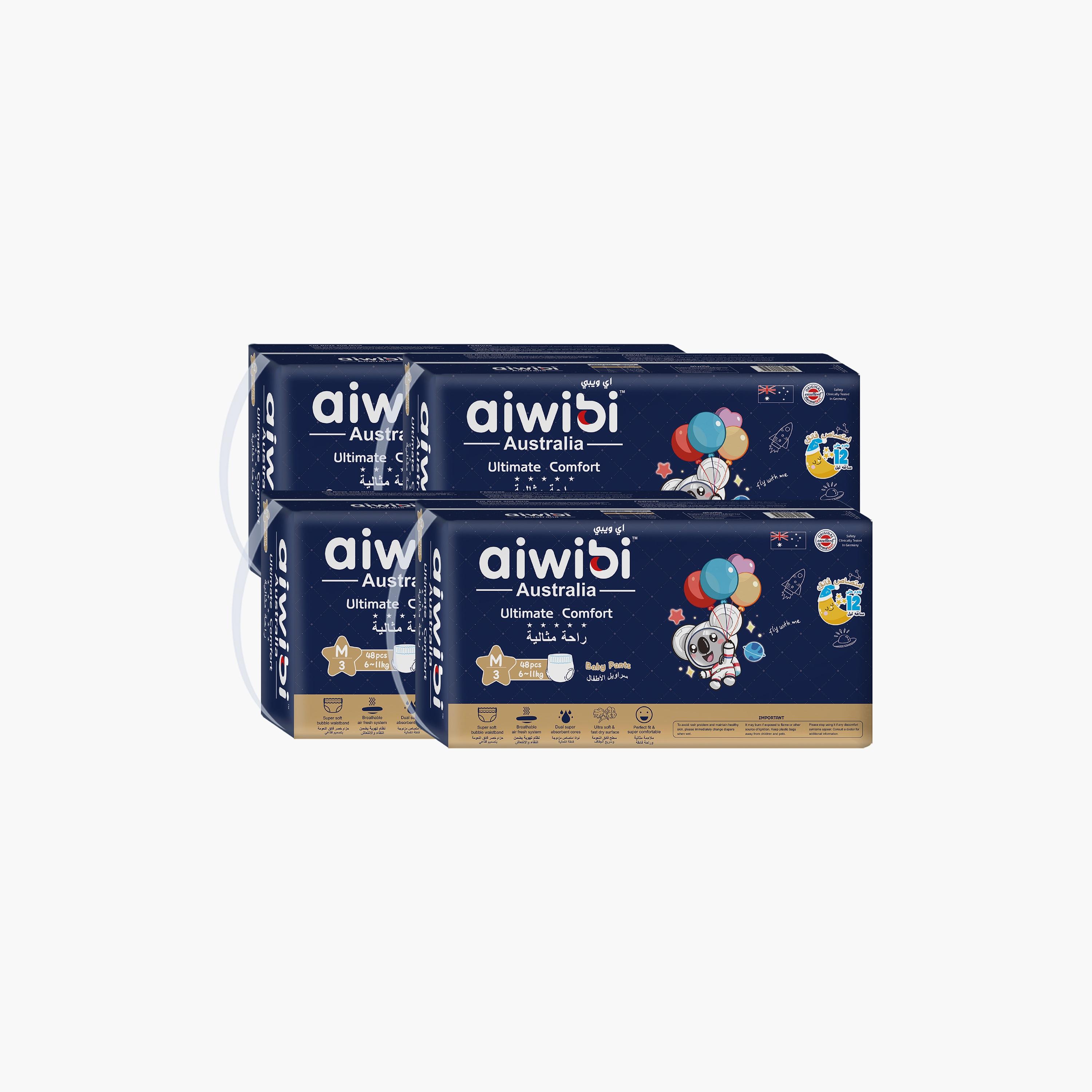 Aiwibi Pack of 2 Ultimate comfort Pants Style Diapers - Size 3 - 192 Pieces-baby-diapering-diapers-image-1