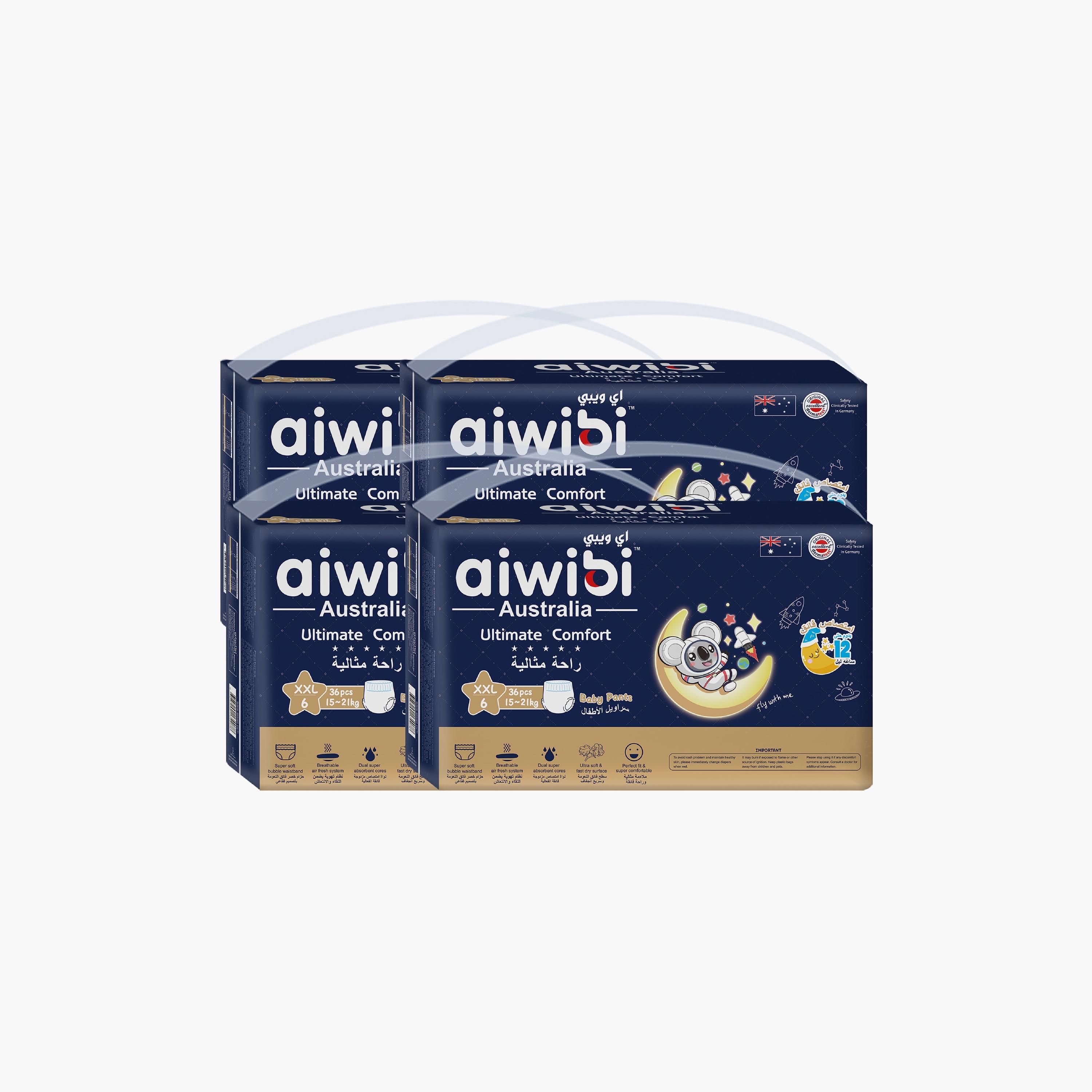 Aiwibi Pack of 2 Ultimate comfort Pants Style Diapers - Size 6 - 144 Pieces-baby-diapering-diapers-image-1